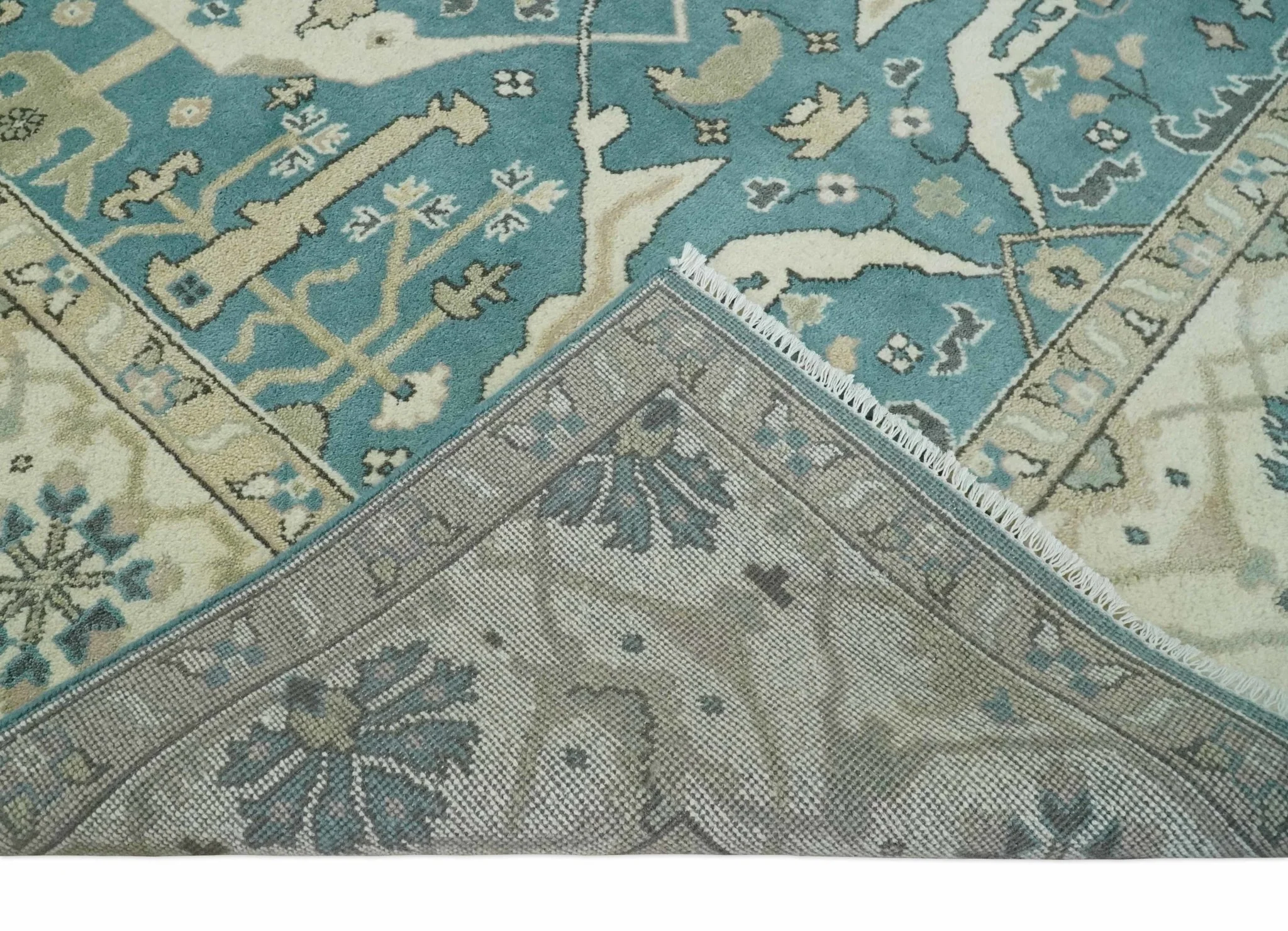 Hand Knotted 8x10 Oriental Oushak Aqua and Beige Wool Area Rug | TRDCP1200810 - Image 7