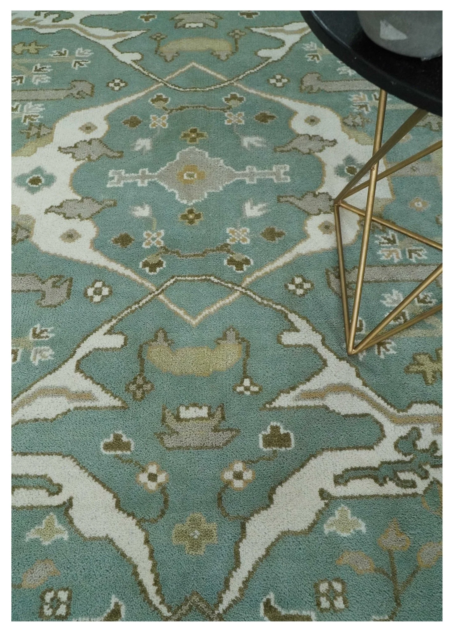 Hand Knotted 8x10 Oriental Oushak Aqua, Ivory and Silver Wool Area Rug | TRDCP1180810 - Image 2