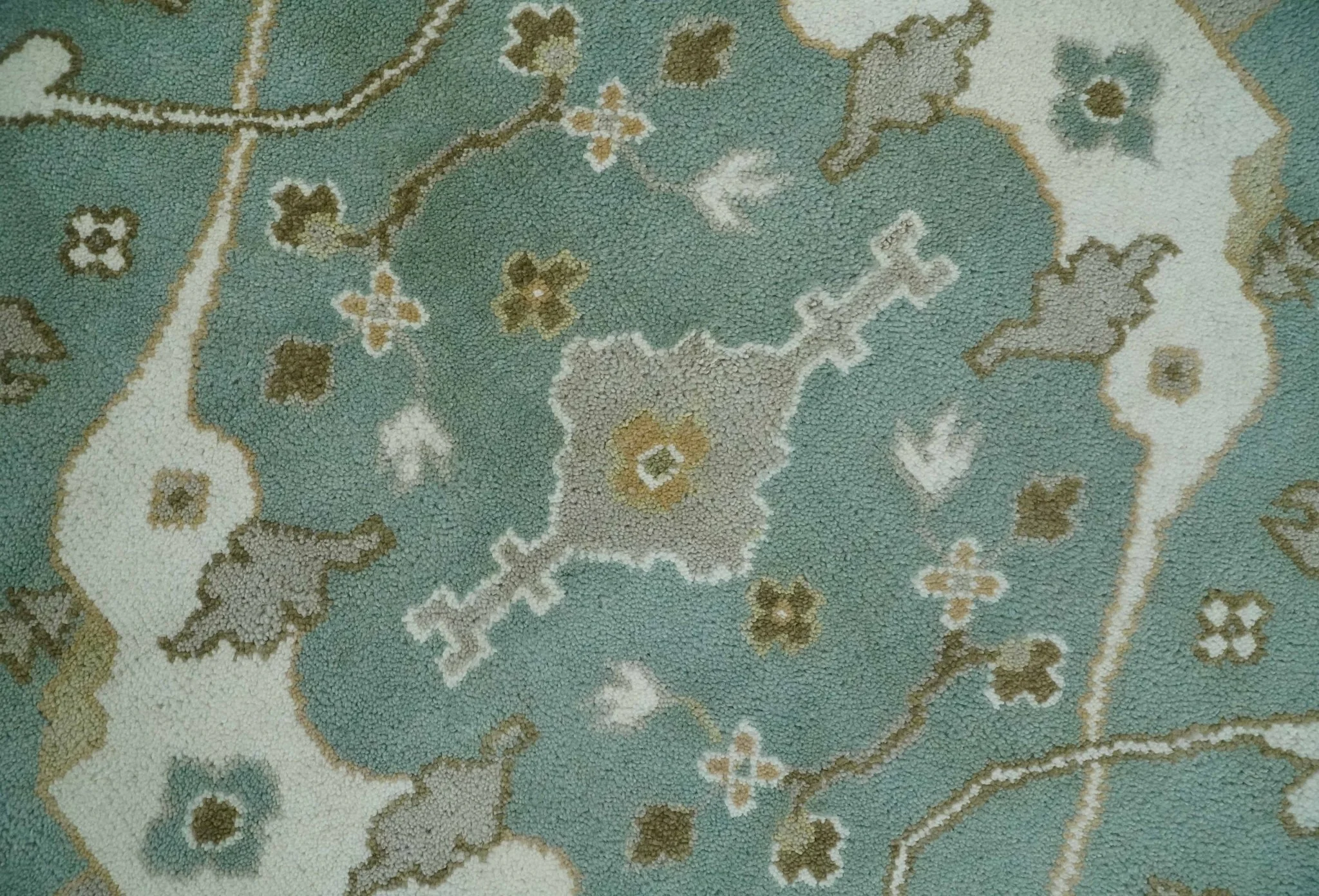 Hand Knotted 8x10 Oriental Oushak Aqua, Ivory and Silver Wool Area Rug | TRDCP1180810 - Image 4