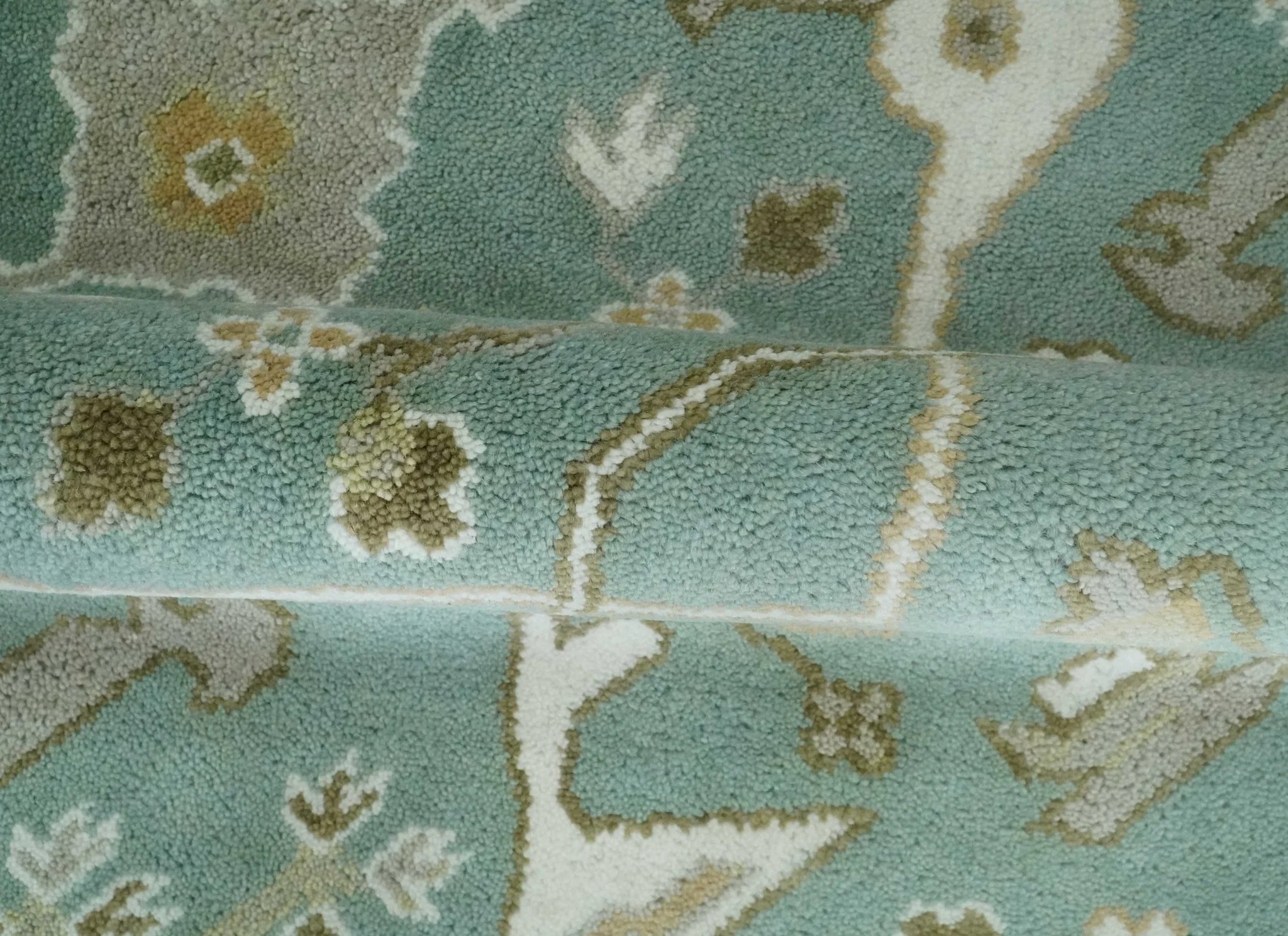 Hand Knotted 8x10 Oriental Oushak Aqua, Ivory and Silver Wool Area Rug | TRDCP1180810 - Image 6