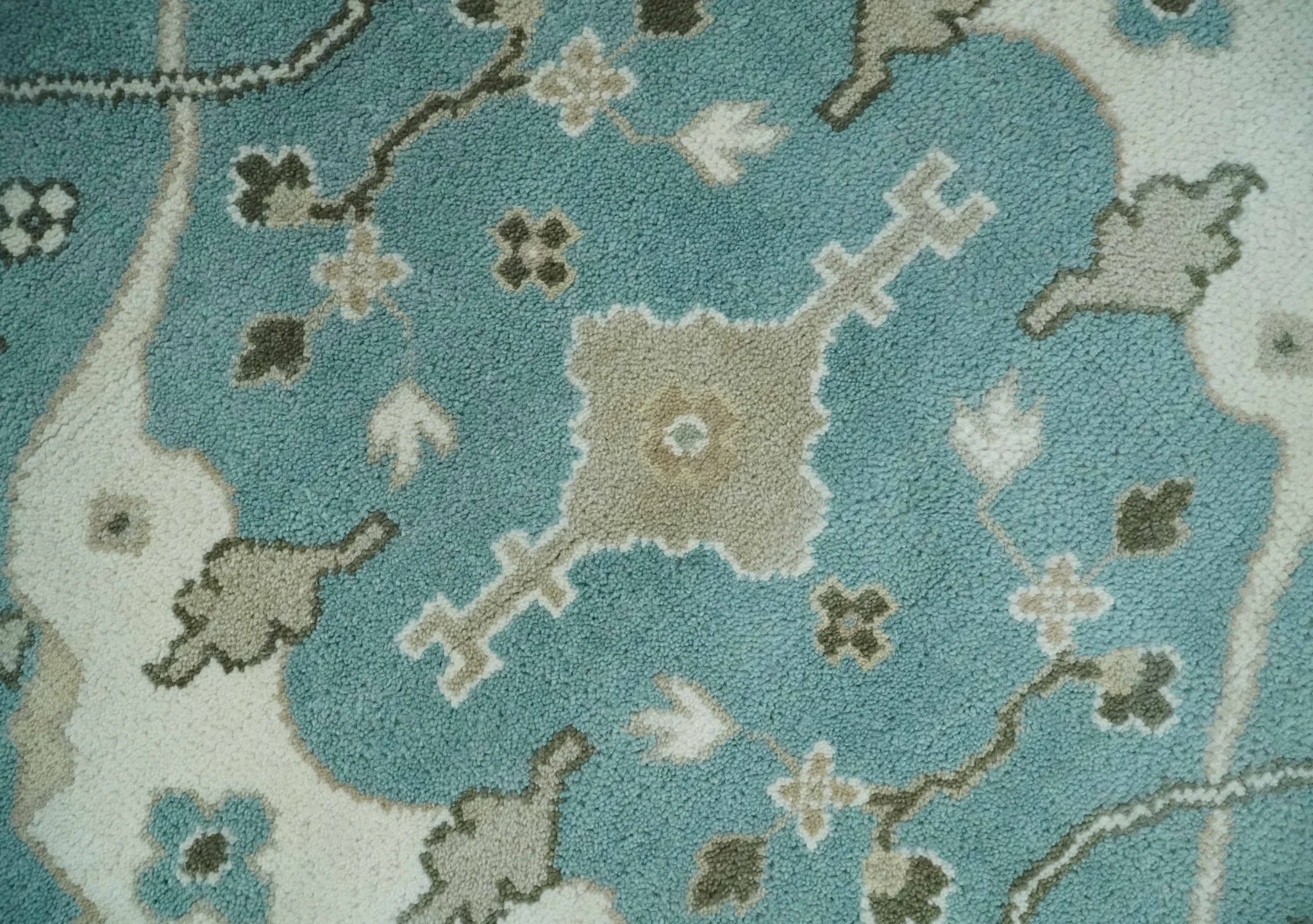 Hand Knotted 8x10 Oriental Oushak Aqua, Ivory and Silver Wool Area Rug | TRDCP1199810 - Image 4