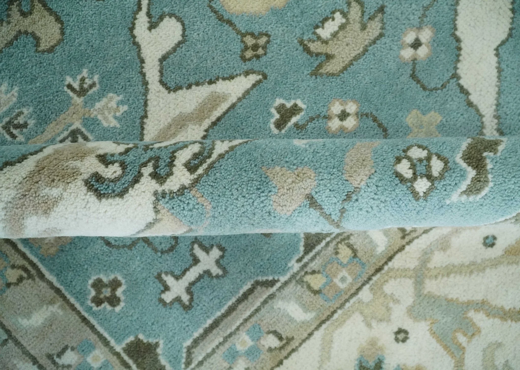 Hand Knotted 8x10 Oriental Oushak Aqua, Ivory and Silver Wool Area Rug | TRDCP1199810 - Image 6
