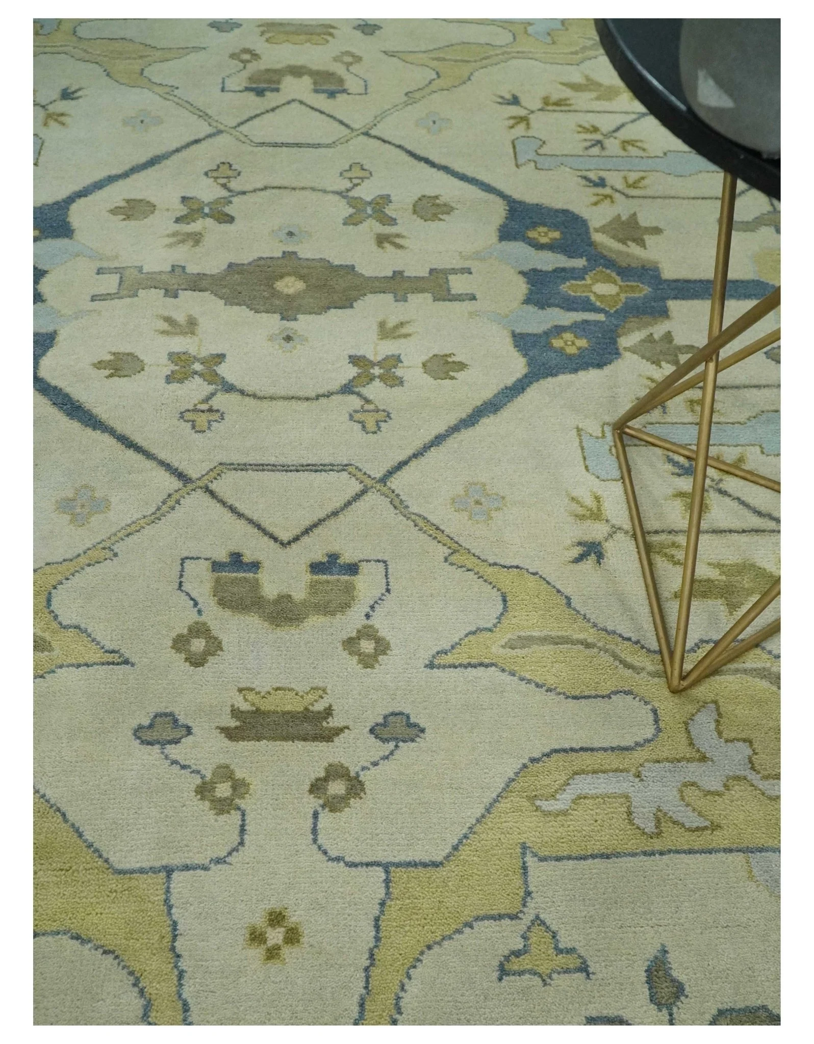 Hand Knotted 9x12 Oriental Oushak Beige and Blue Wool Area Rug, Living Room Rug | TRDCP1093912 - Image 2