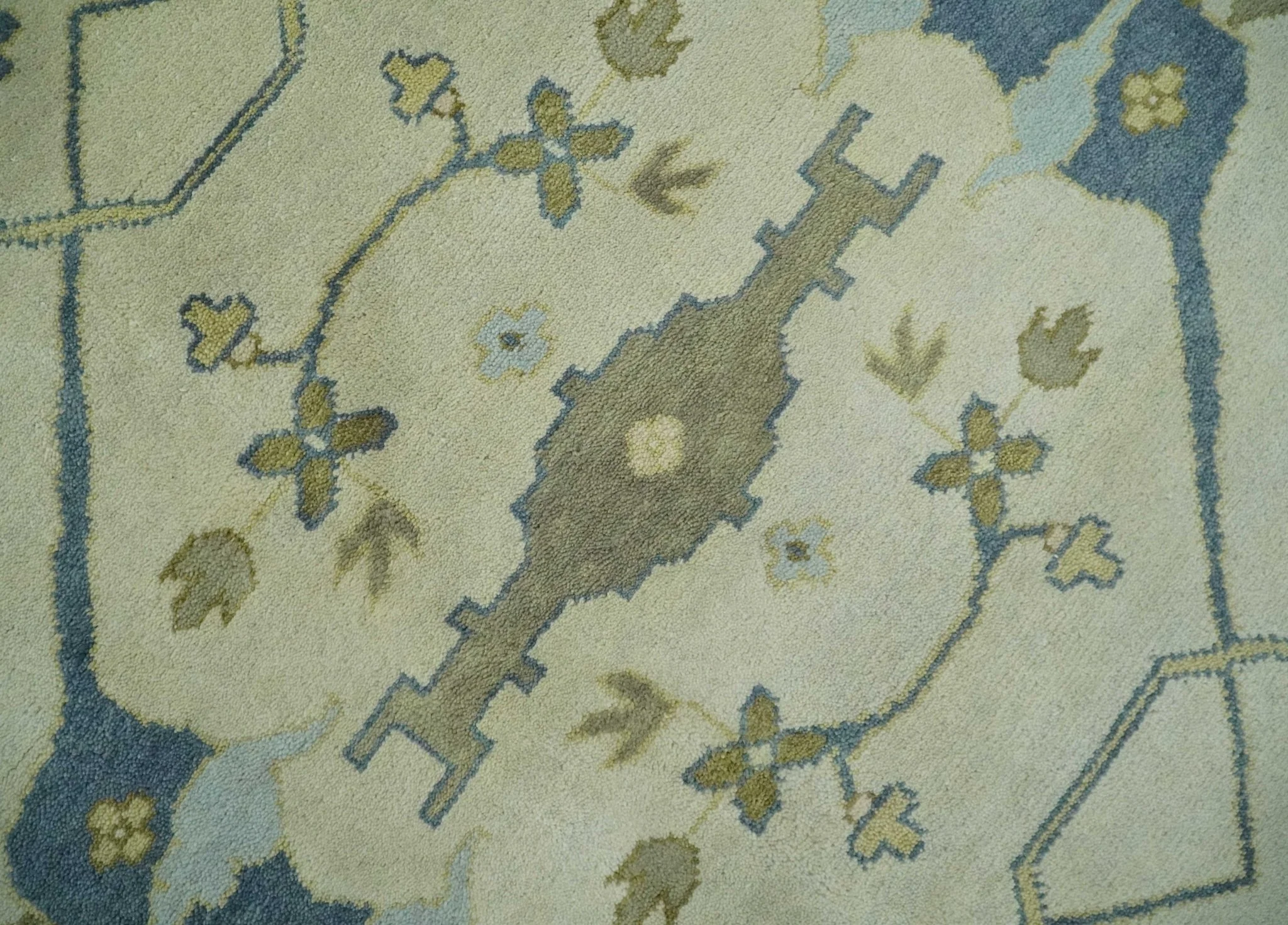 Hand Knotted 9x12 Oriental Oushak Beige and Blue Wool Area Rug, Living Room Rug | TRDCP1093912 - Image 4