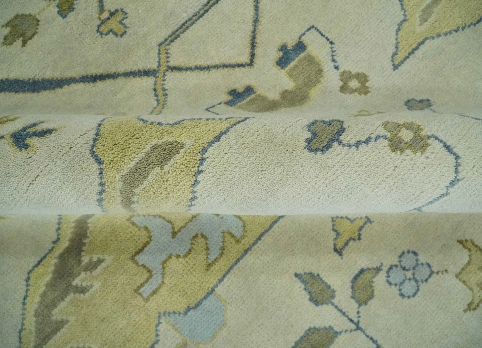 Hand Knotted 9x12 Oriental Oushak Beige and Blue Wool Area Rug, Living Room Rug | TRDCP1093912 - Image 6