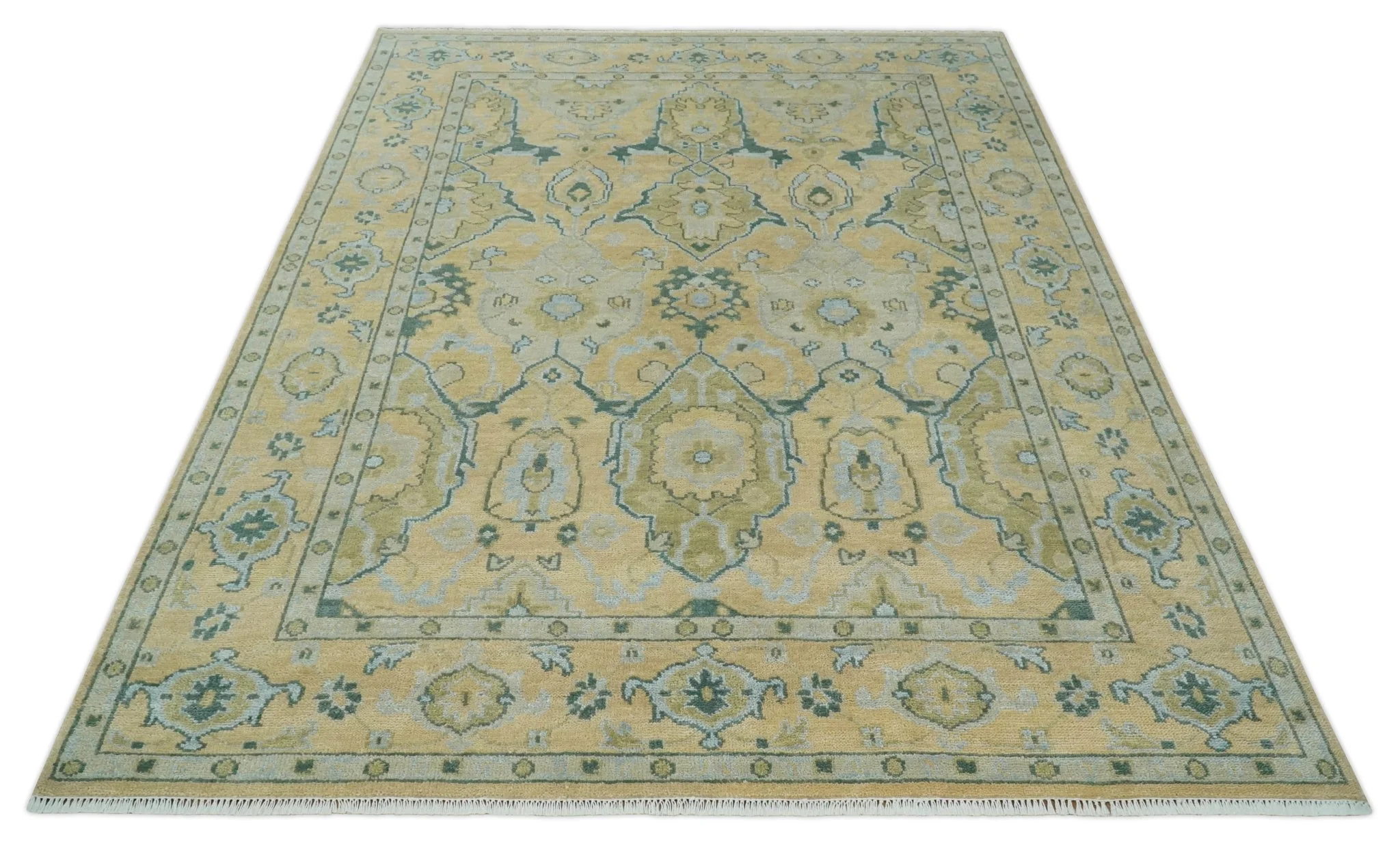 Hand Knotted 9x12 Oriental Oushak Beige and Blue Wool Area Rug | TRDCP1085912 - Image 10