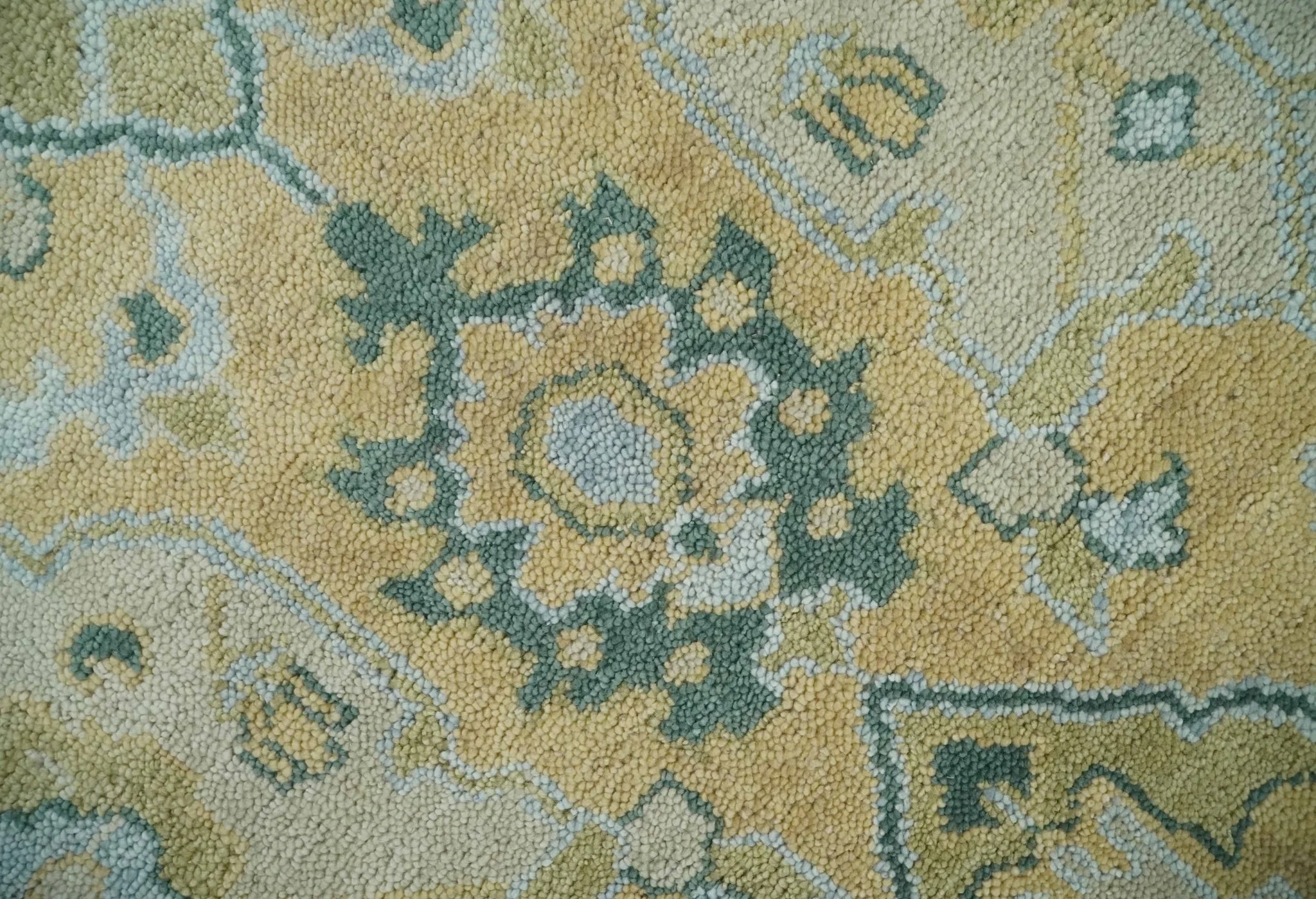 Hand Knotted 9x12 Oriental Oushak Beige and Blue Wool Area Rug | TRDCP1085912 - Image 4