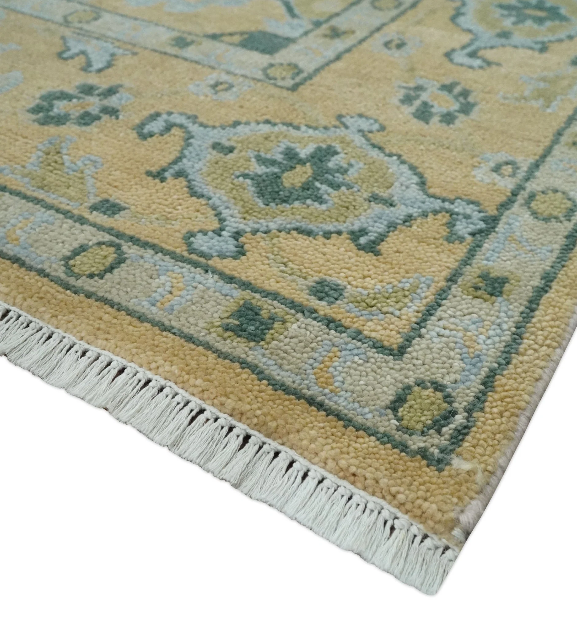 Hand Knotted 9x12 Oriental Oushak Beige and Blue Wool Area Rug | TRDCP1085912 - Image 5