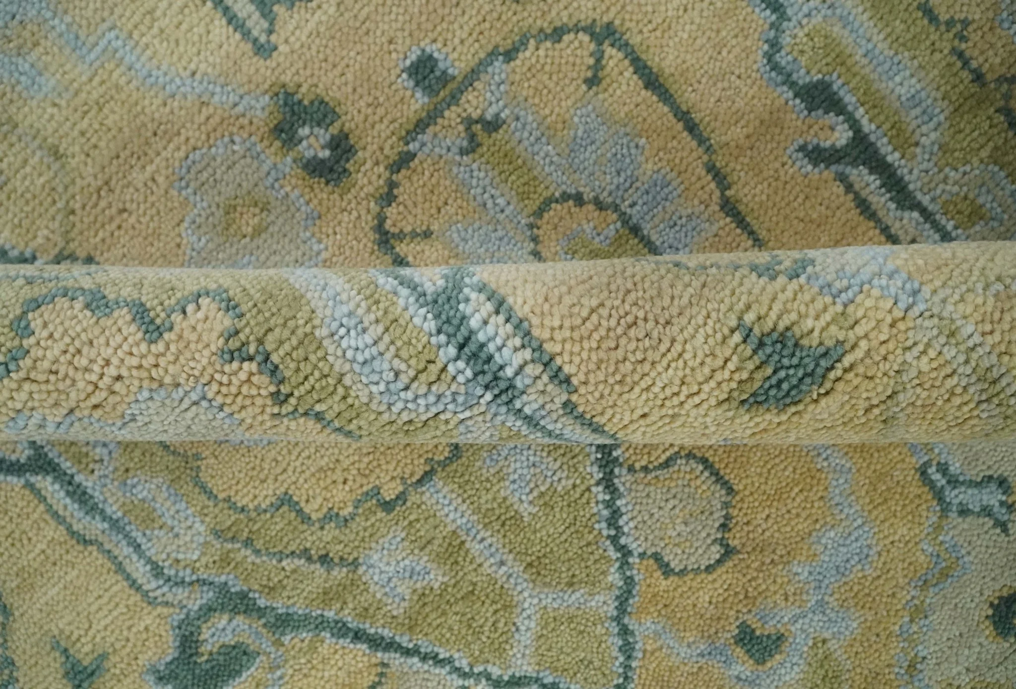 Hand Knotted 9x12 Oriental Oushak Beige and Blue Wool Area Rug | TRDCP1085912 - Image 6