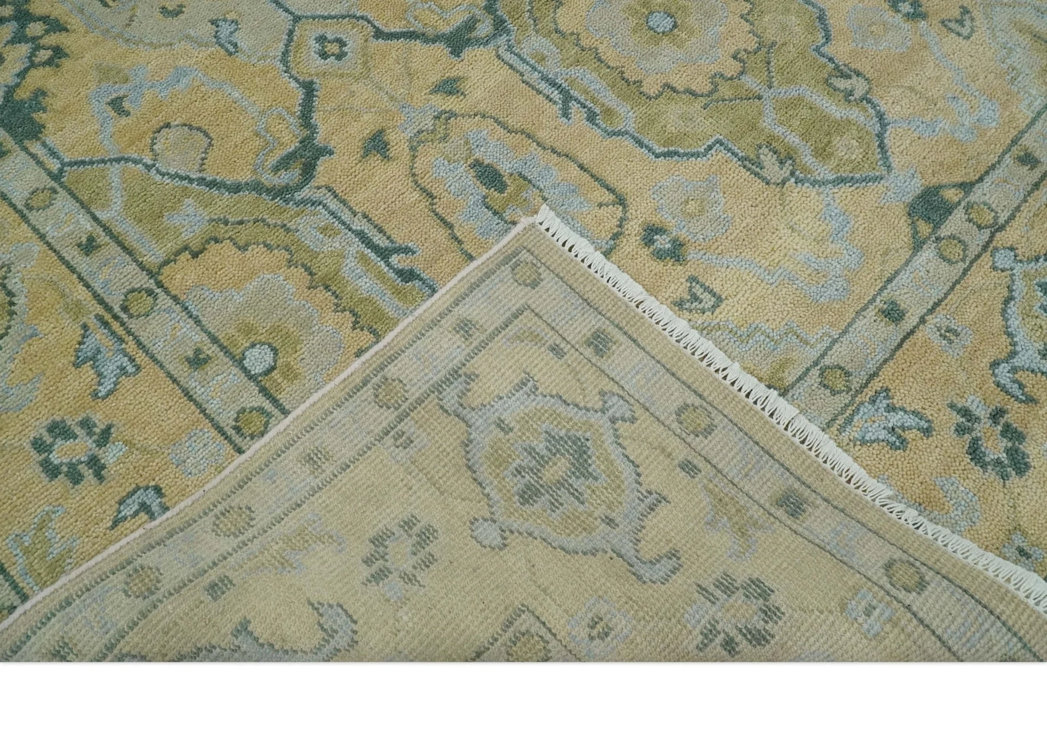 Hand Knotted 9x12 Oriental Oushak Beige and Blue Wool Area Rug | TRDCP1085912 - Image 7