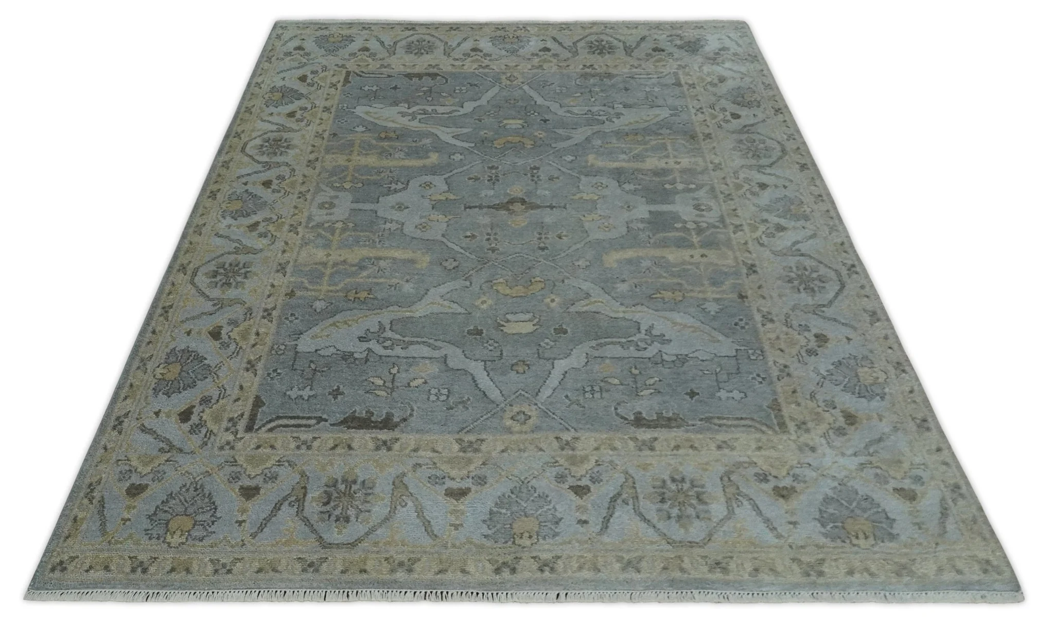 Hand Knotted 8x10 Oriental Oushak Charcoal Silver and Beige Wool Area Rug | TRDCP1182810 - Image 10
