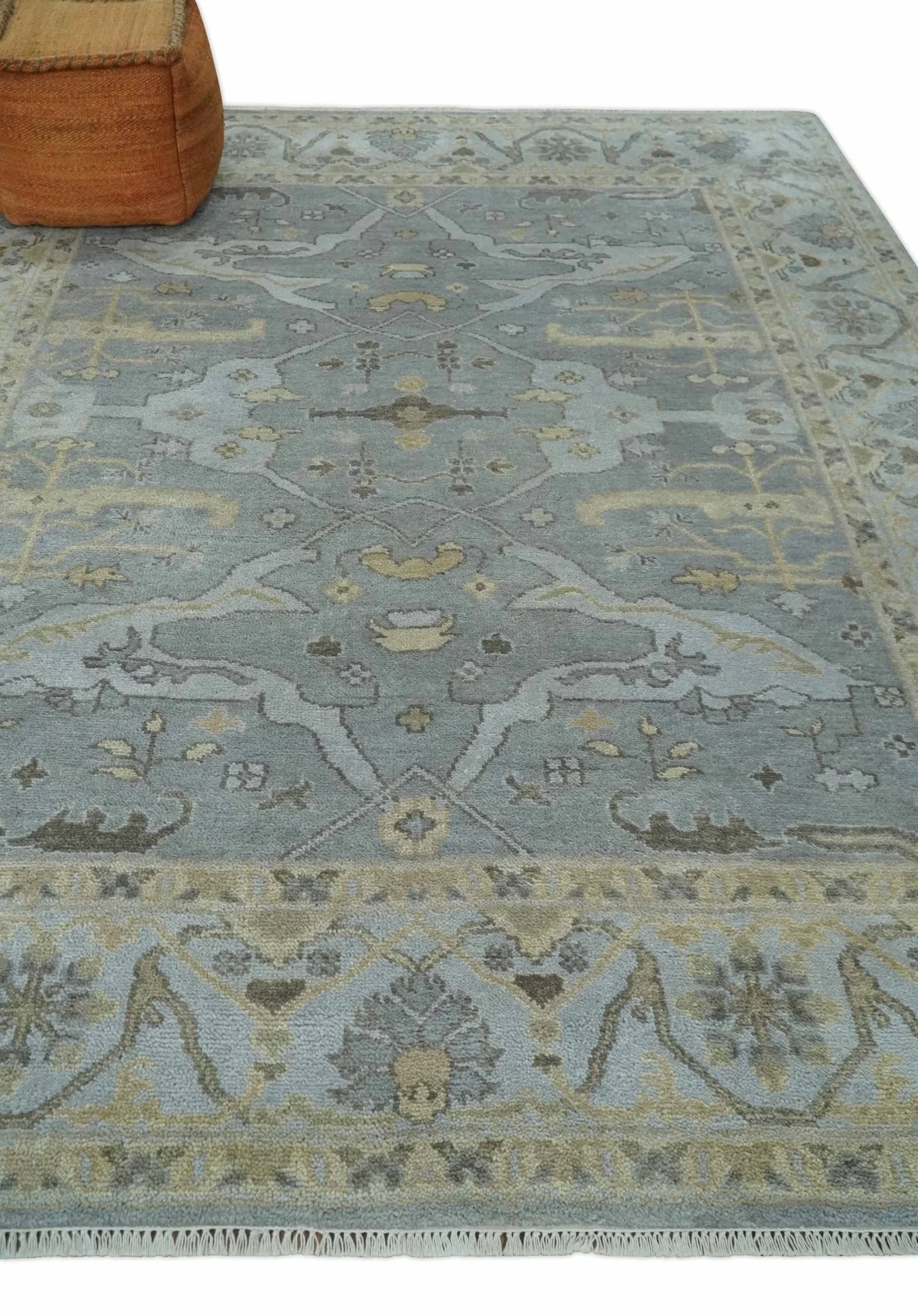 Hand Knotted 8x10 Oriental Oushak Charcoal Silver and Beige Wool Area Rug | TRDCP1182810 - Image 3