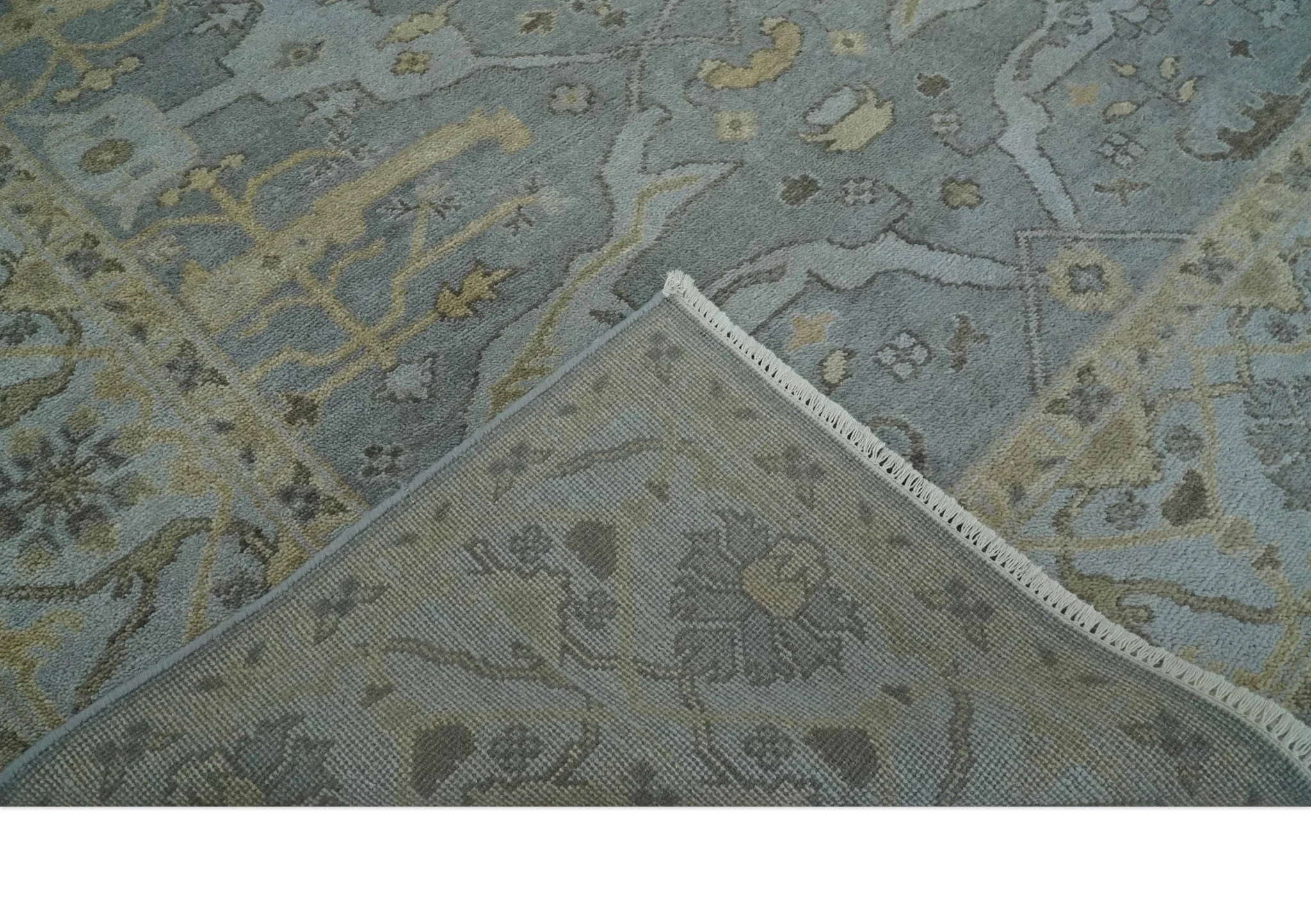 Hand Knotted 8x10 Oriental Oushak Charcoal Silver and Beige Wool Area Rug | TRDCP1182810 - Image 6