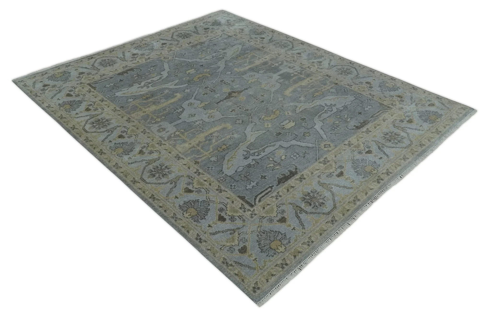 Hand Knotted 8x10 Oriental Oushak Charcoal Silver and Beige Wool Area Rug | TRDCP1182810 - Image 9