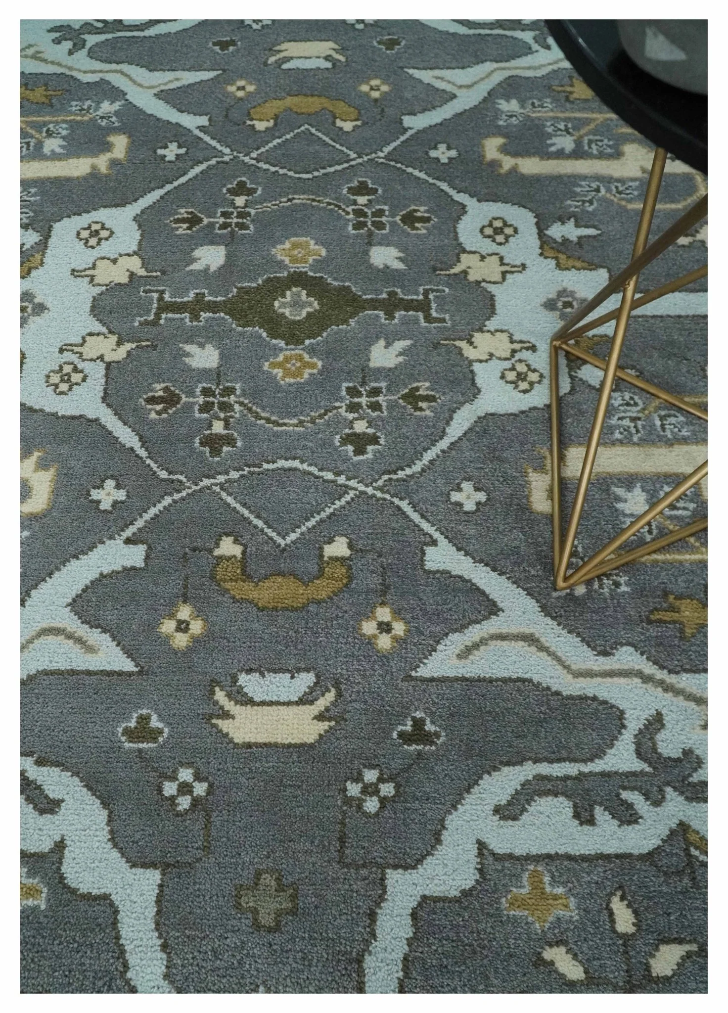 Hand Knotted 8x10 Oriental Oushak Charcoal, Aqua and Beige Wool Area Rug | TRDCP1184810 - Image 3