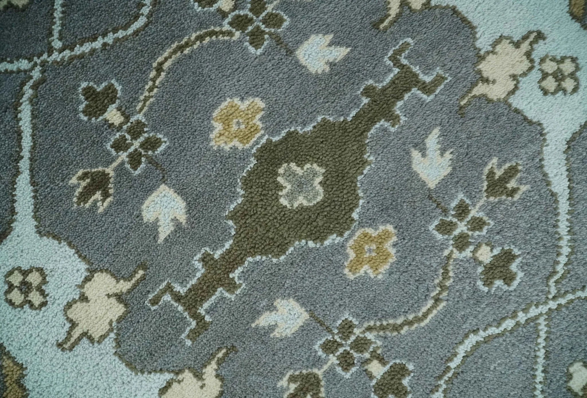 Hand Knotted 8x10 Oriental Oushak Charcoal, Aqua and Beige Wool Area Rug | TRDCP1184810 - Image 4