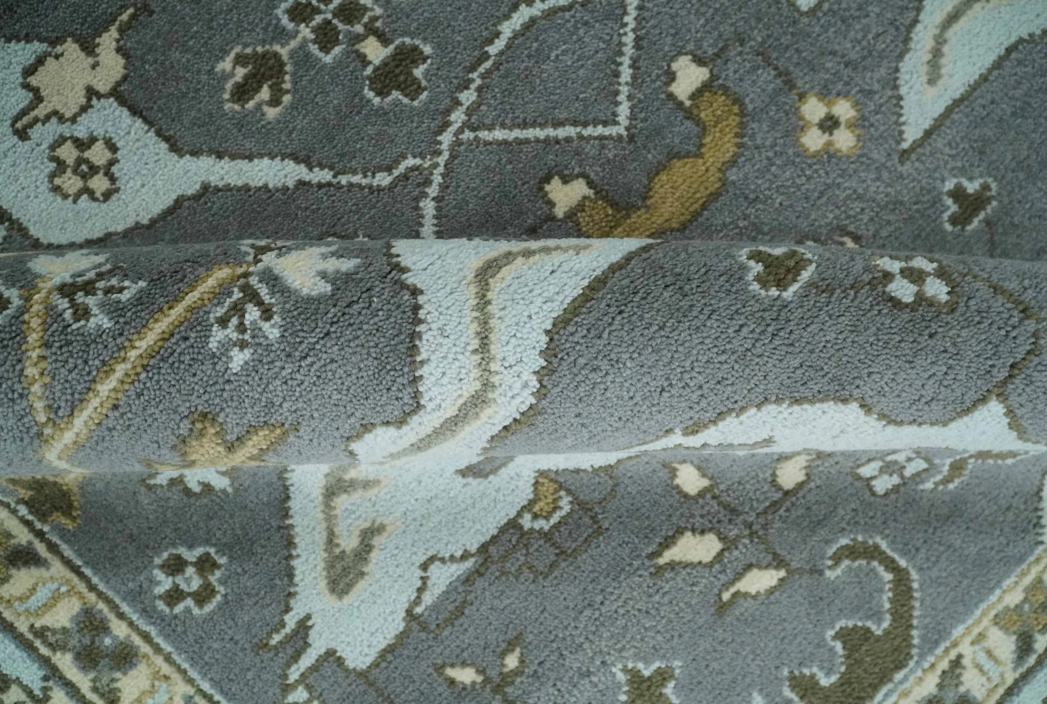 Hand Knotted 8x10 Oriental Oushak Charcoal, Aqua and Beige Wool Area Rug | TRDCP1184810 - Image 6