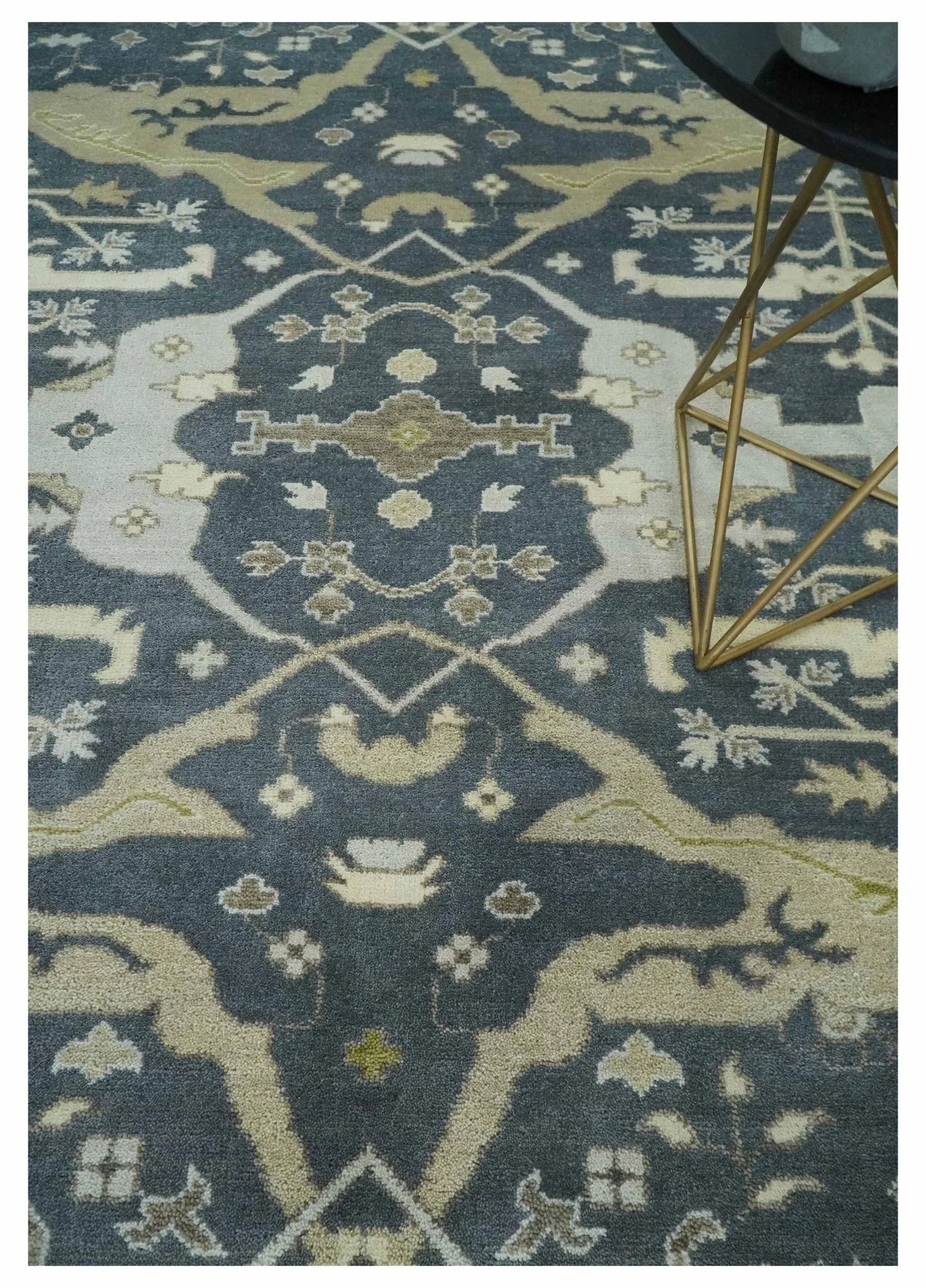 Hand Knotted 8x10 Oriental Oushak Charcoal, Ivory and Beige Wool Area Rug - Image 2
