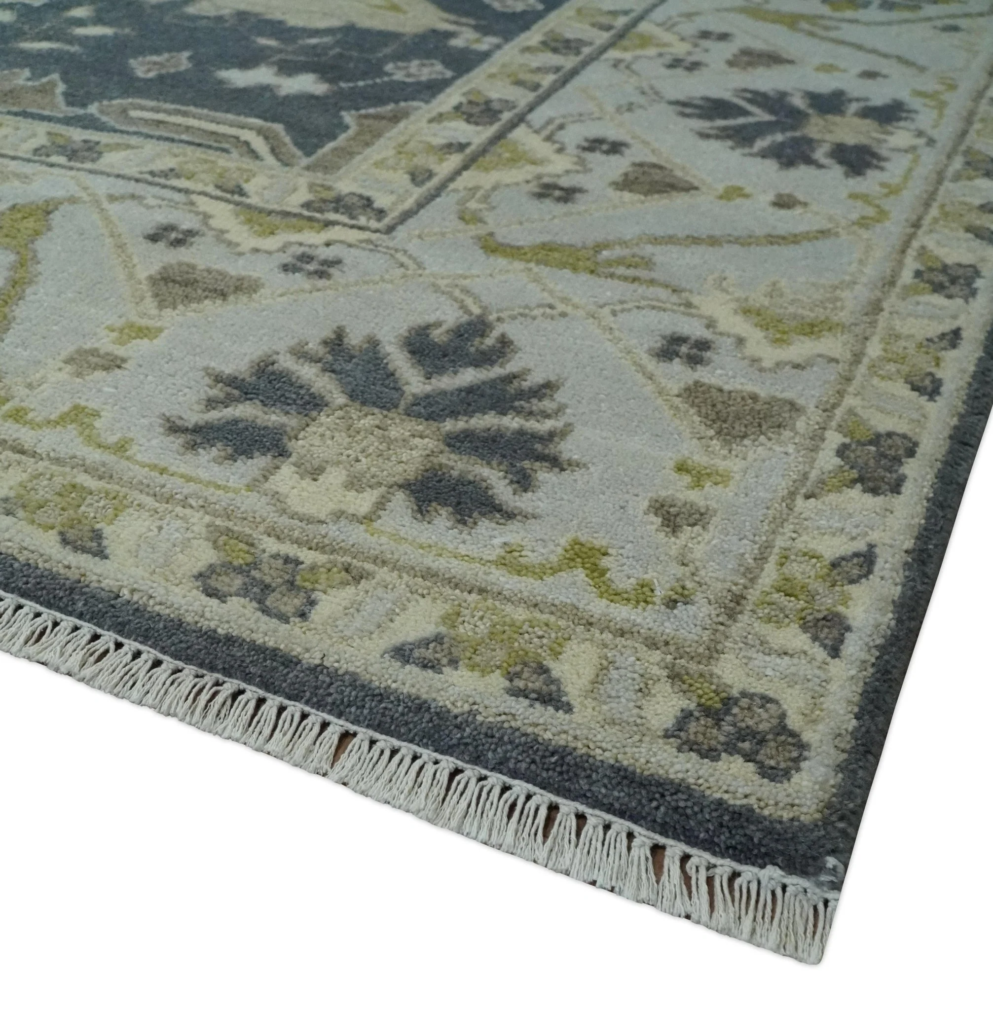 Hand Knotted 8x10 Oriental Oushak Charcoal, Ivory and Beige Wool Area Rug - Image 5