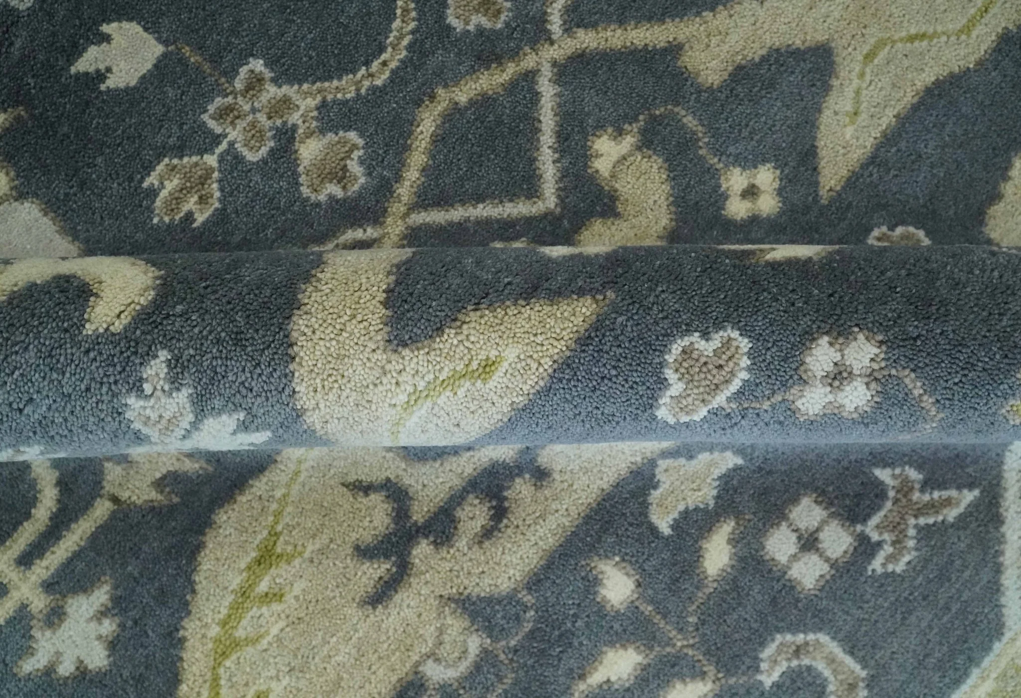 Hand Knotted 8x10 Oriental Oushak Charcoal, Ivory and Beige Wool Area Rug - Image 6