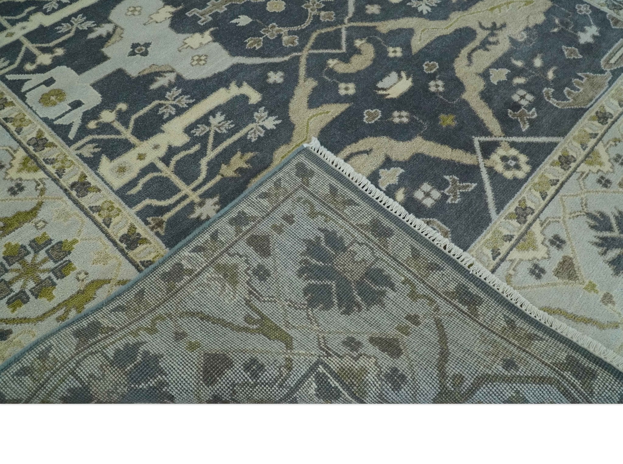 Hand Knotted 8x10 Oriental Oushak Charcoal, Ivory and Beige Wool Area Rug - Image 7