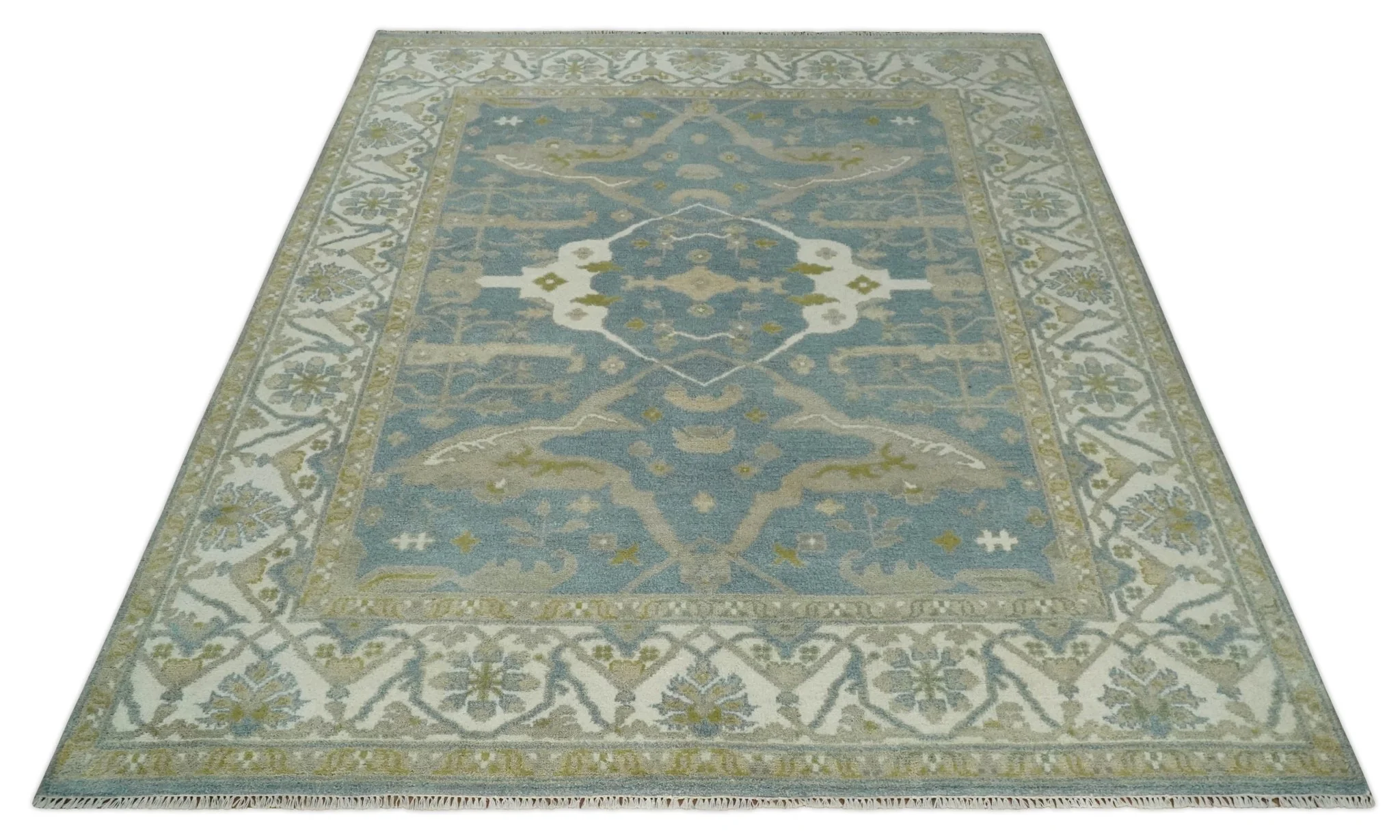 8x10 Hand Knotted Oriental Oushak Gray, Ivory and Beige Wool Area Rug | TRDCP1166810 - Image 10