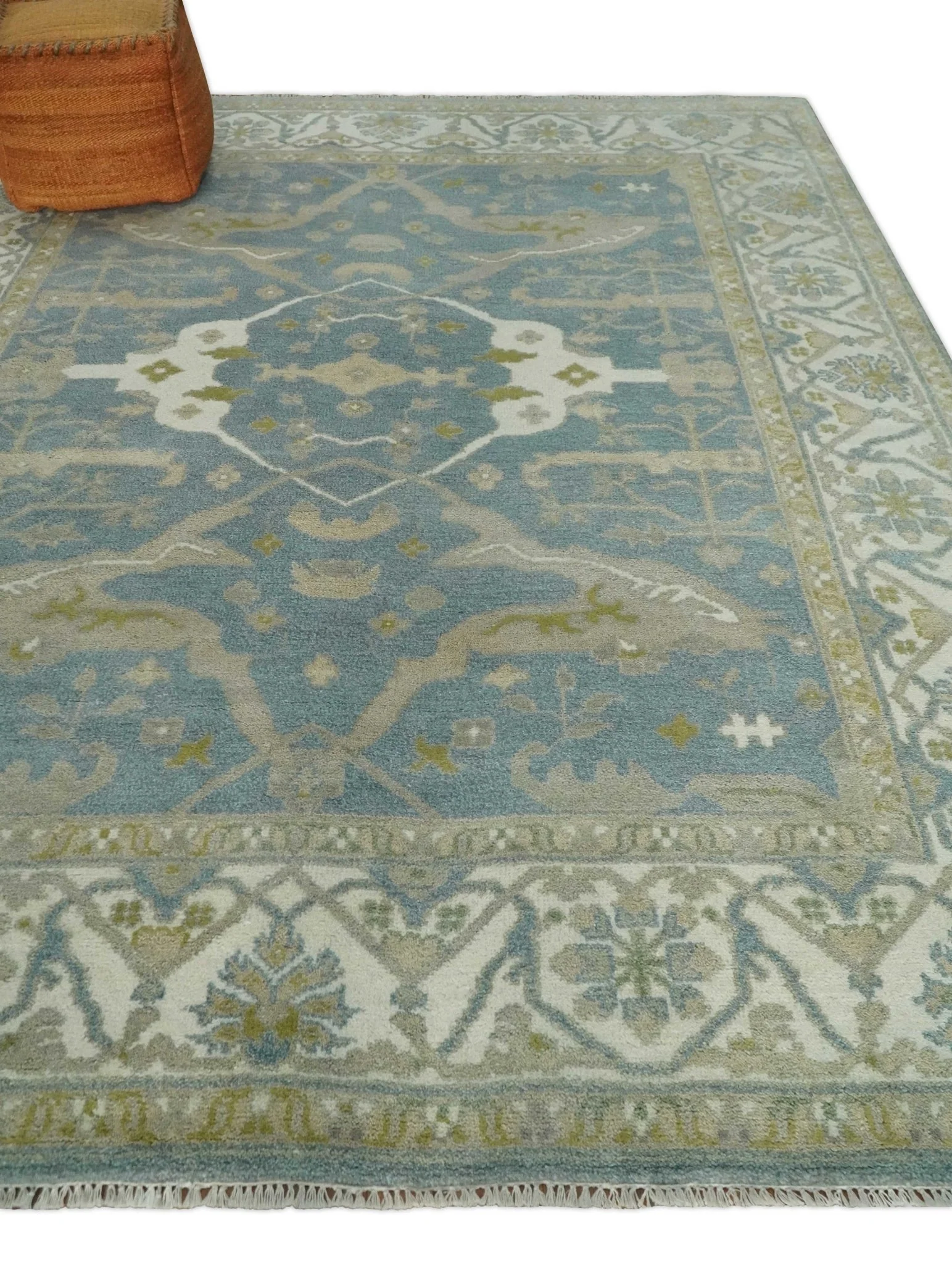 8x10 Hand Knotted Oriental Oushak Gray, Ivory and Beige Wool Area Rug | TRDCP1166810 - Image 3