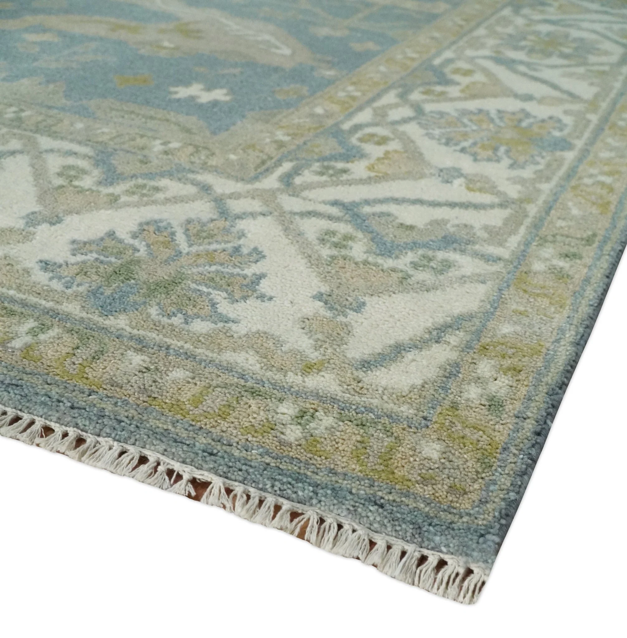 8x10 Hand Knotted Oriental Oushak Gray, Ivory and Beige Wool Area Rug | TRDCP1166810 - Image 5