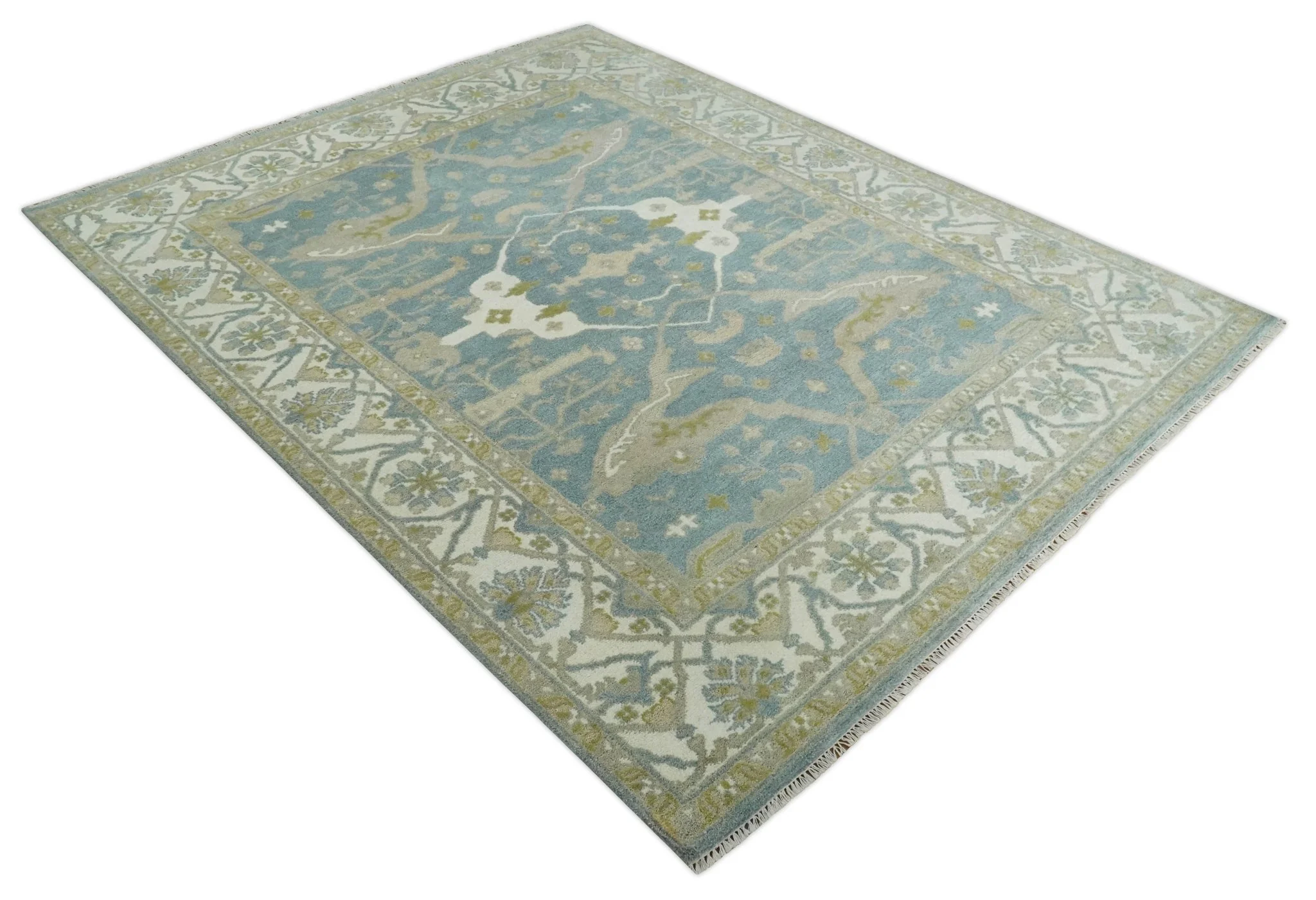 8x10 Hand Knotted Oriental Oushak Gray, Ivory and Beige Wool Area Rug | TRDCP1166810 - Image 9
