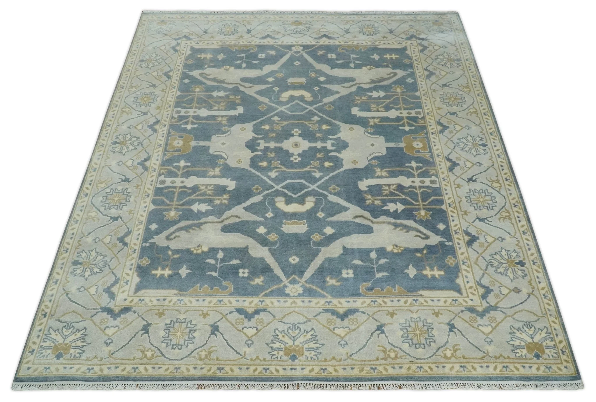 Hand Knotted 8x10 antique style Oriental Oushak Gray, Ivory and Beige Wool Area Rug - Image 10