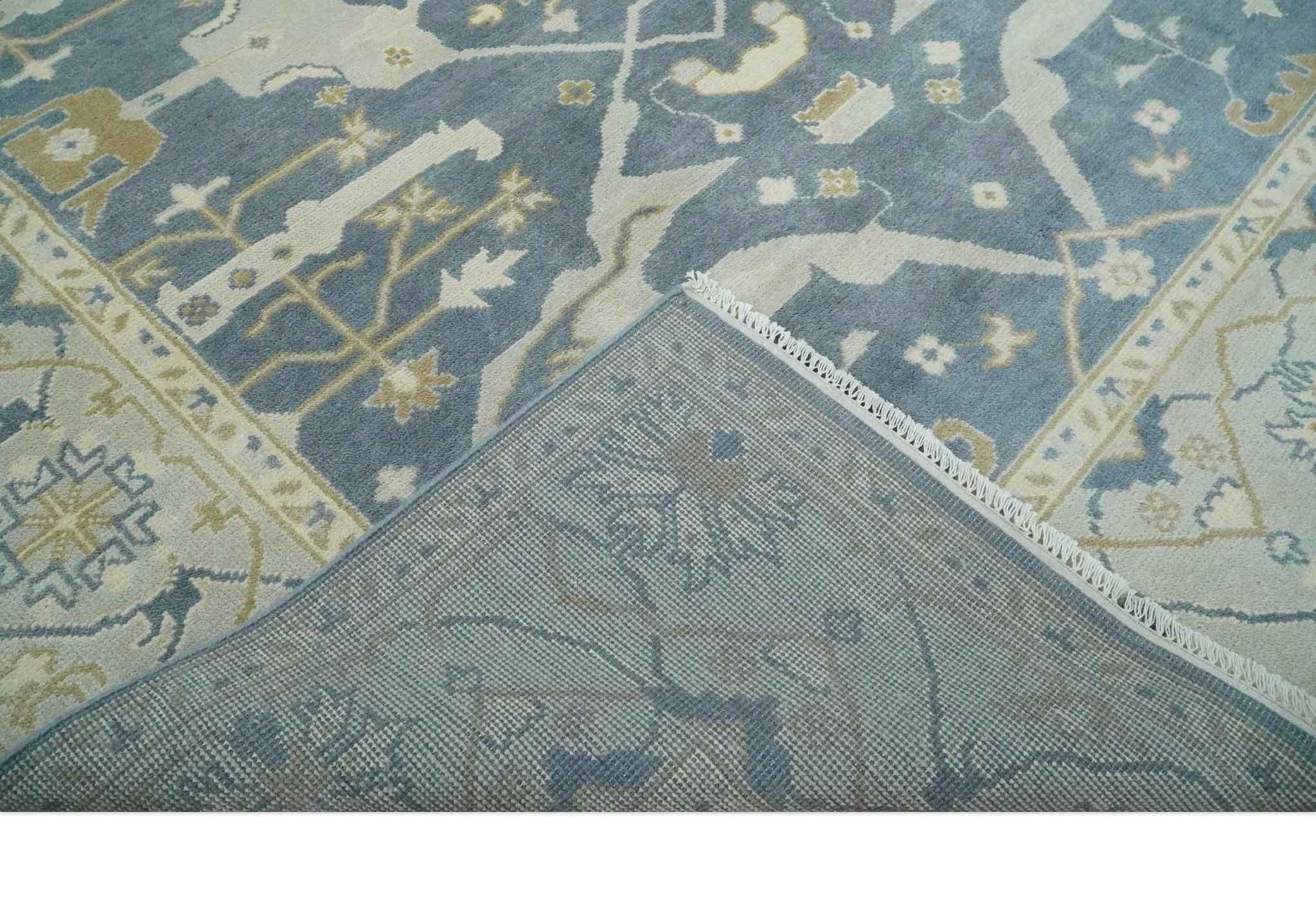 Hand Knotted 8x10 antique style Oriental Oushak Gray, Ivory and Beige Wool Area Rug - Image 7