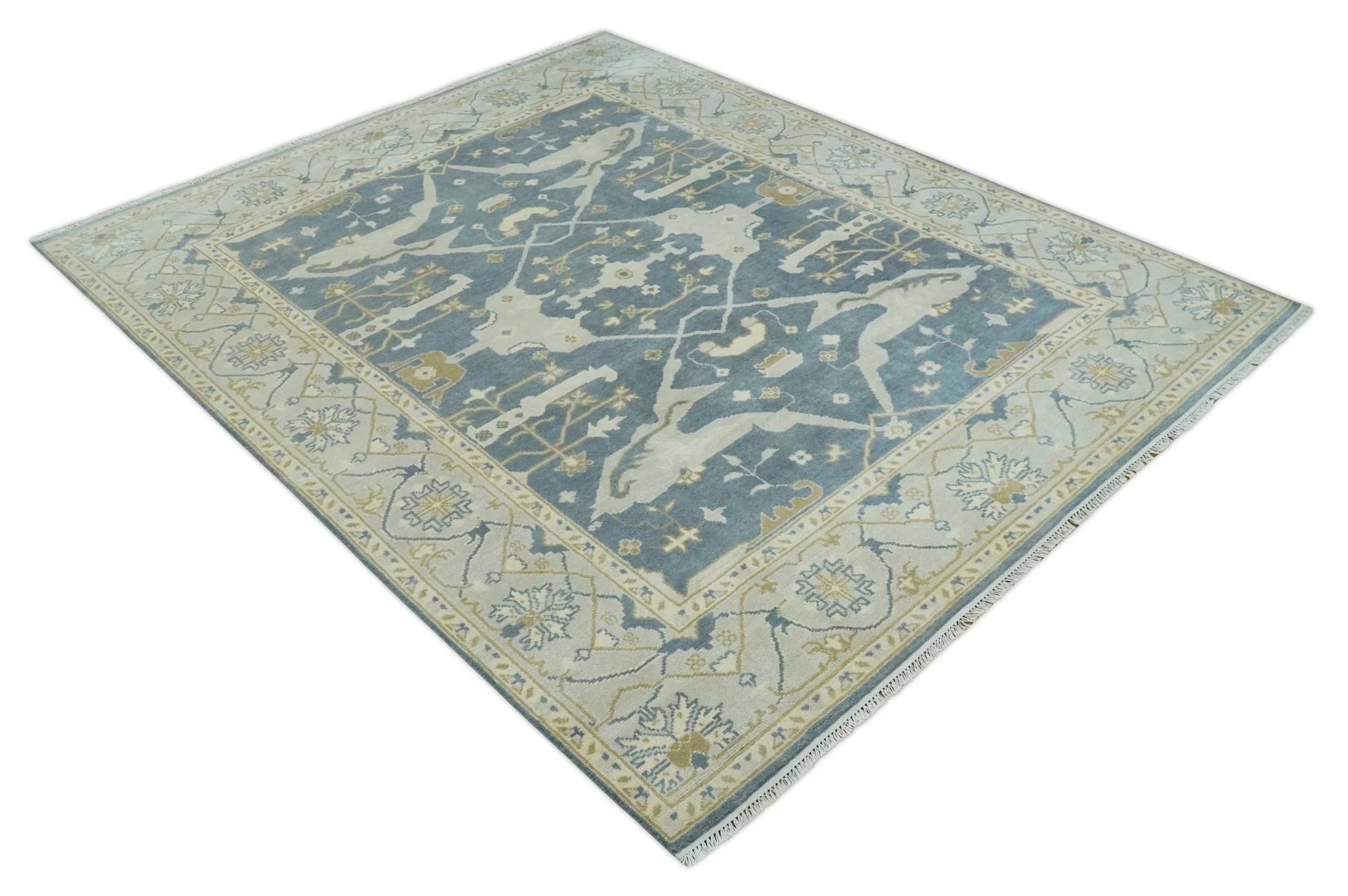 Hand Knotted 8x10 antique style Oriental Oushak Gray, Ivory and Beige Wool Area Rug - Image 9