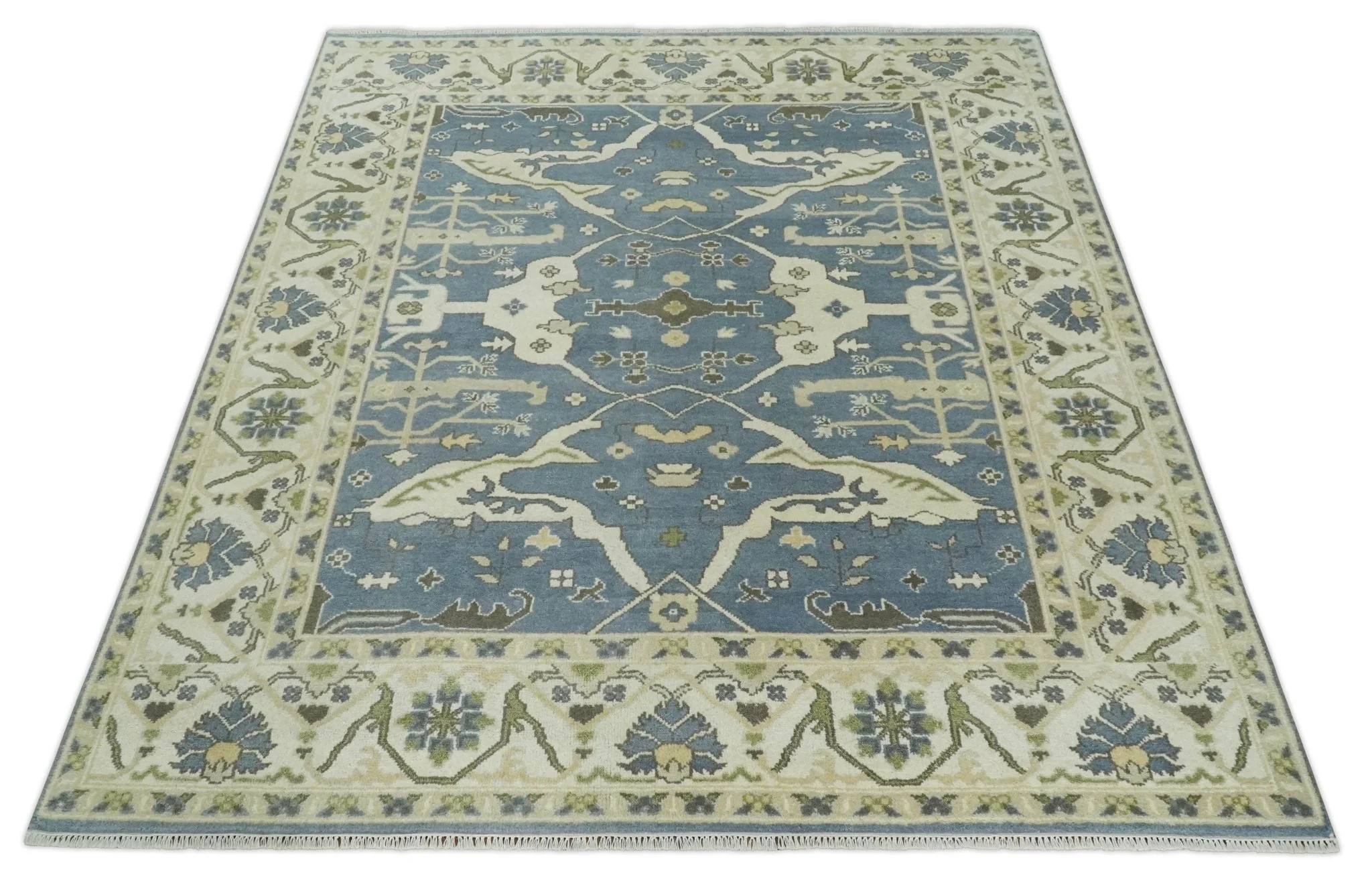 Hand Knotted 8x10 Antique Style Oriental Oushak Gray, Ivory and Beige Wool Area Rug - Image 10