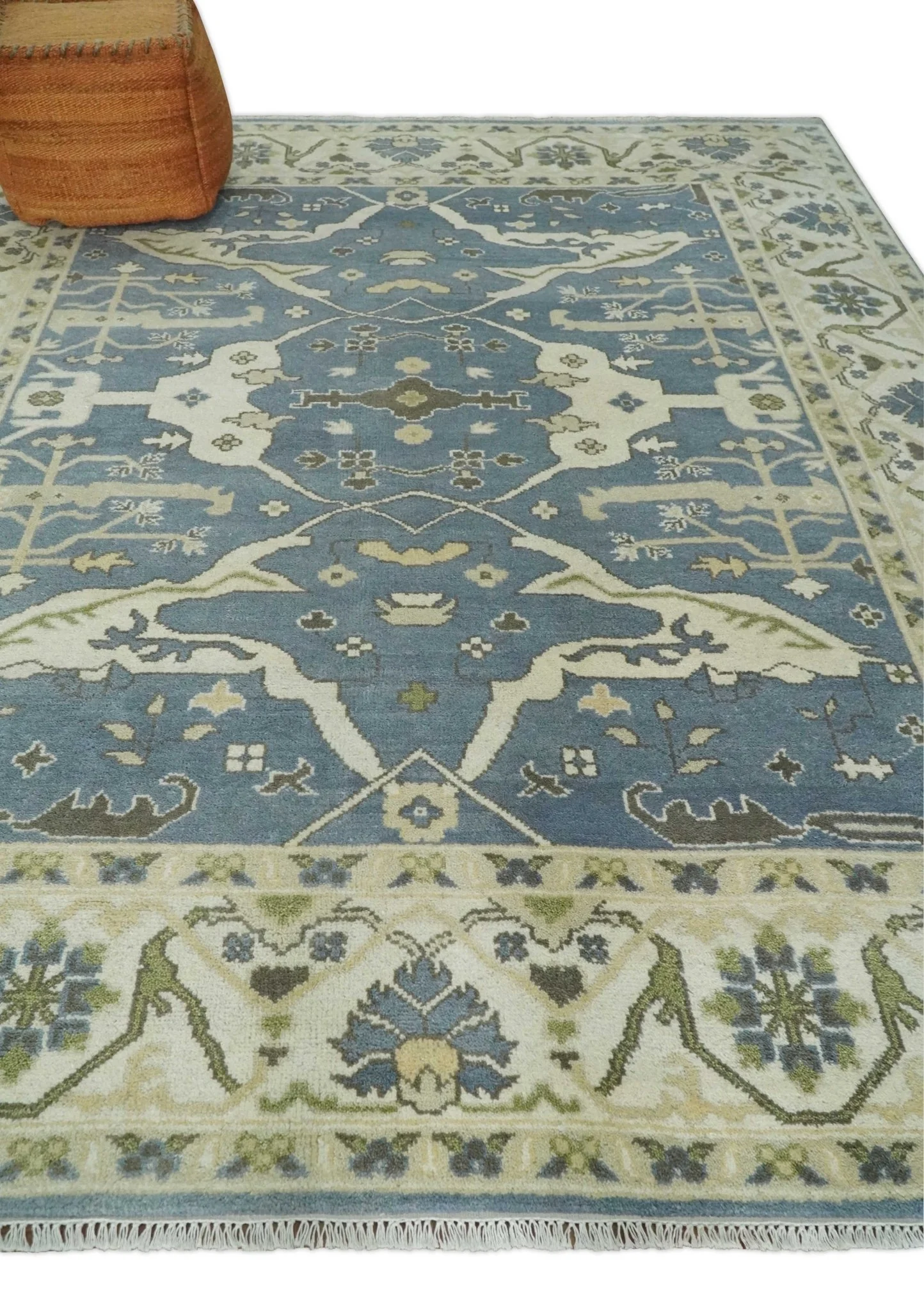 Hand Knotted 8x10 Antique Style Oriental Oushak Gray, Ivory and Beige Wool Area Rug - Image 3