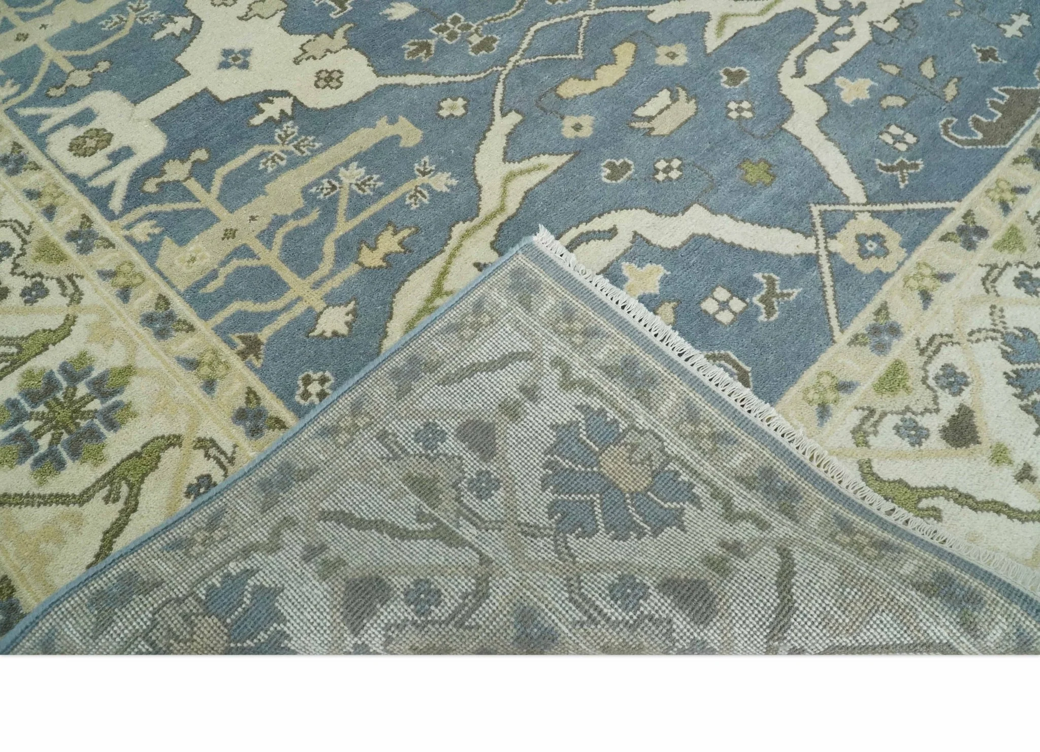 Hand Knotted 8x10 Antique Style Oriental Oushak Gray, Ivory and Beige Wool Area Rug - Image 7
