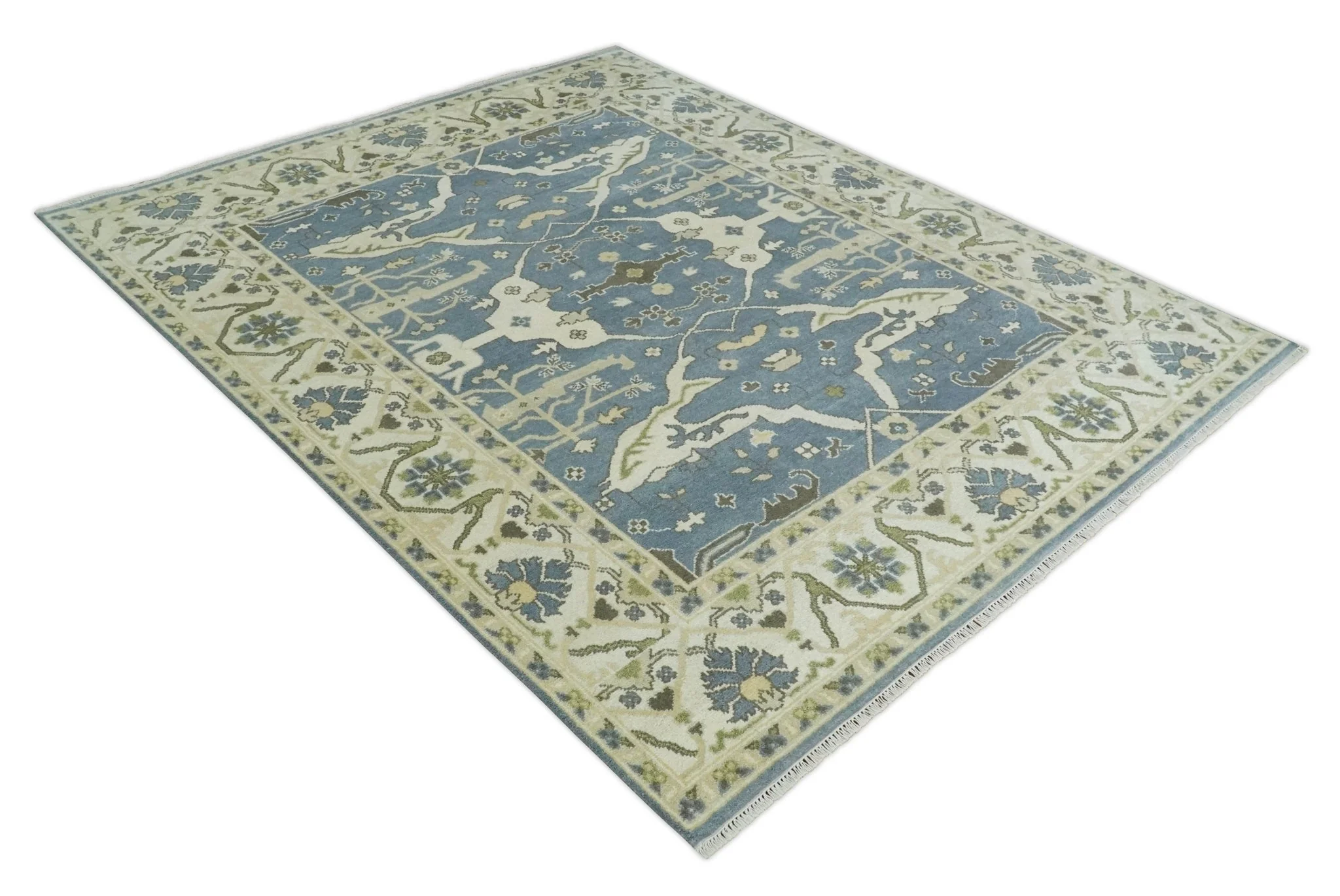 Hand Knotted 8x10 Antique Style Oriental Oushak Gray, Ivory and Beige Wool Area Rug - Image 9