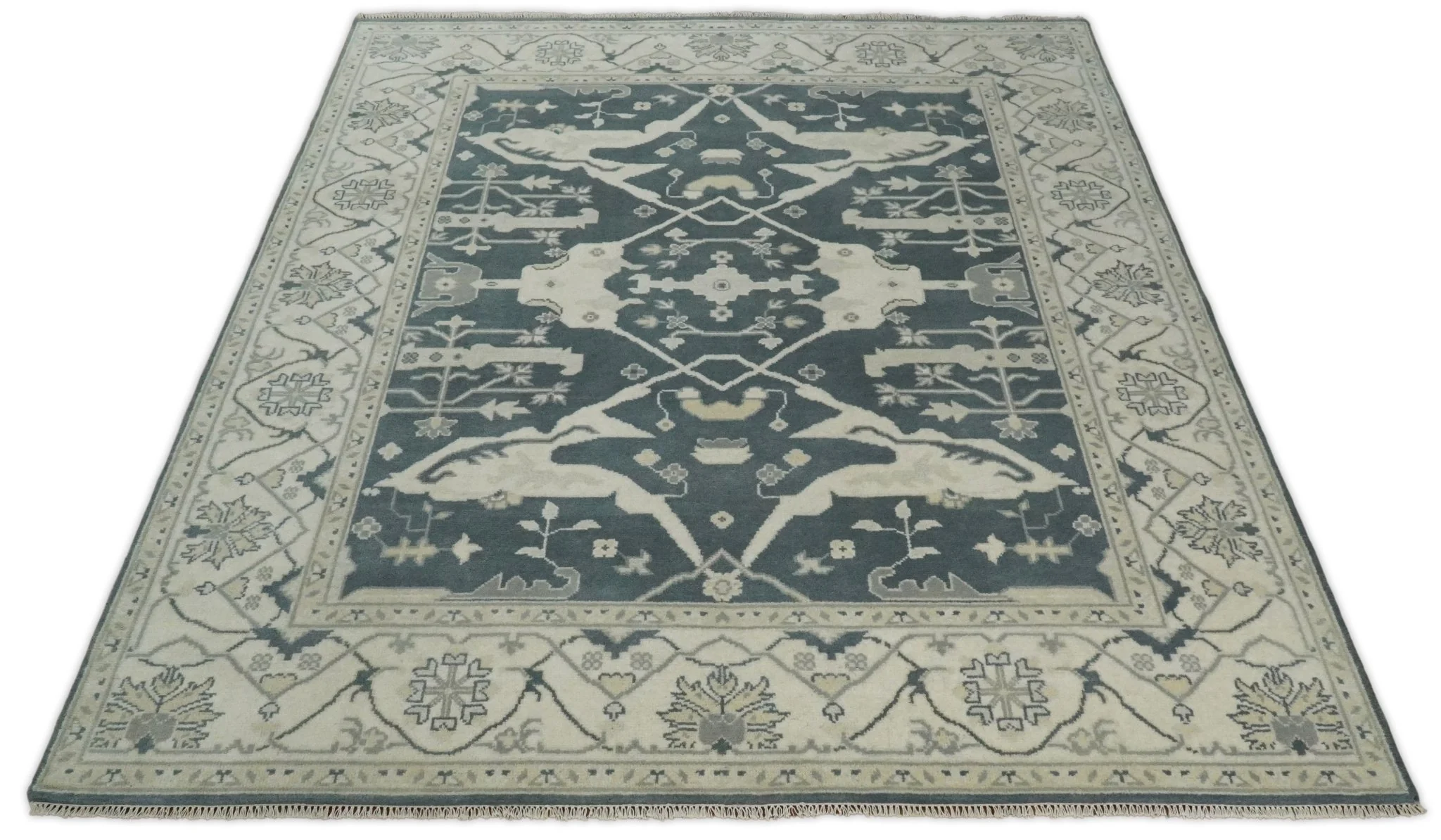 Hand Knotted 8x10 Oriental Oushak Gray and Beige Wool Area Rug, Living Room Rug | TRDCP80810 - Image 3