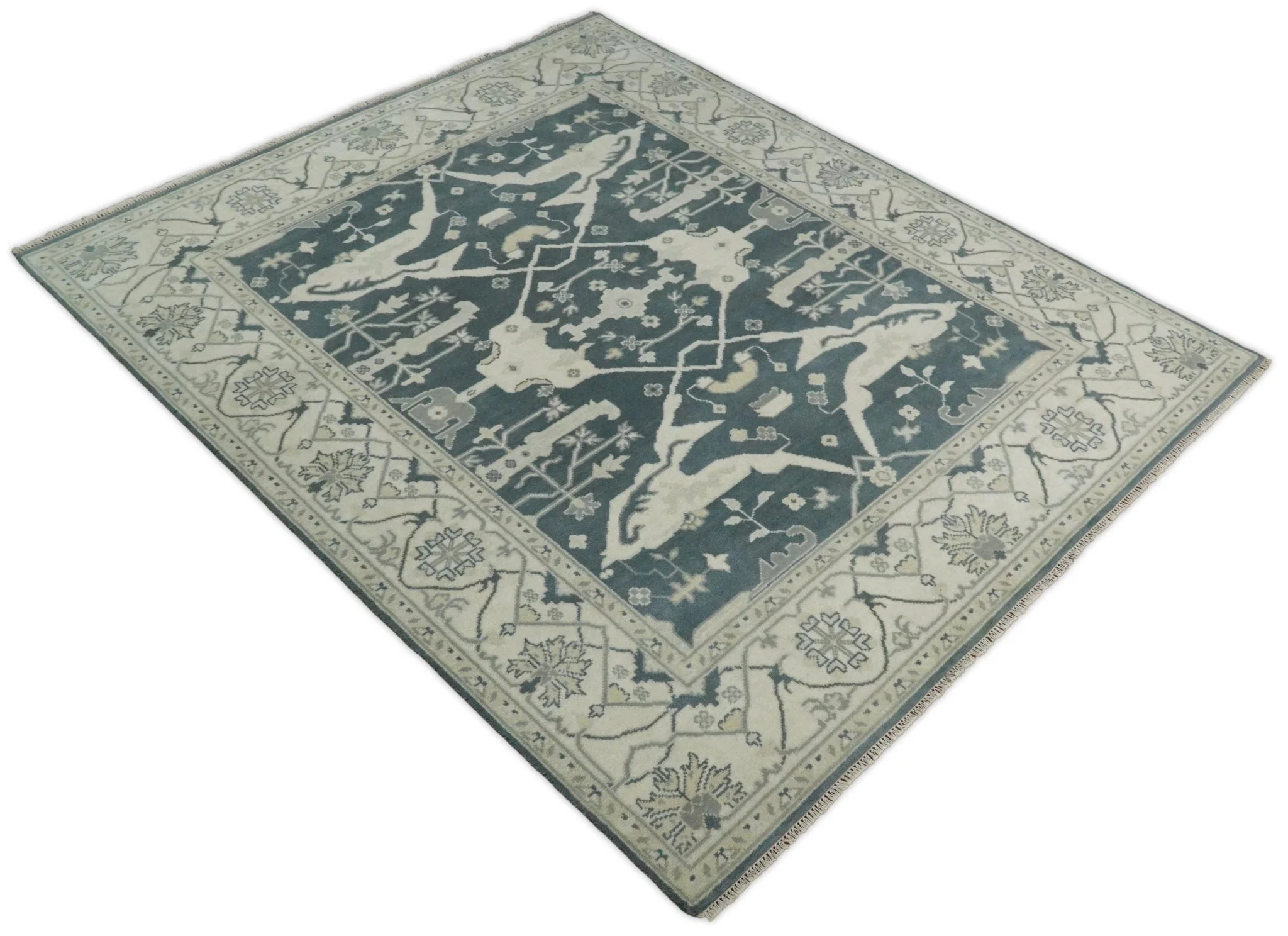 Hand Knotted 8x10 Oriental Oushak Gray and Beige Wool Area Rug, Living Room Rug | TRDCP80810 - Image 8