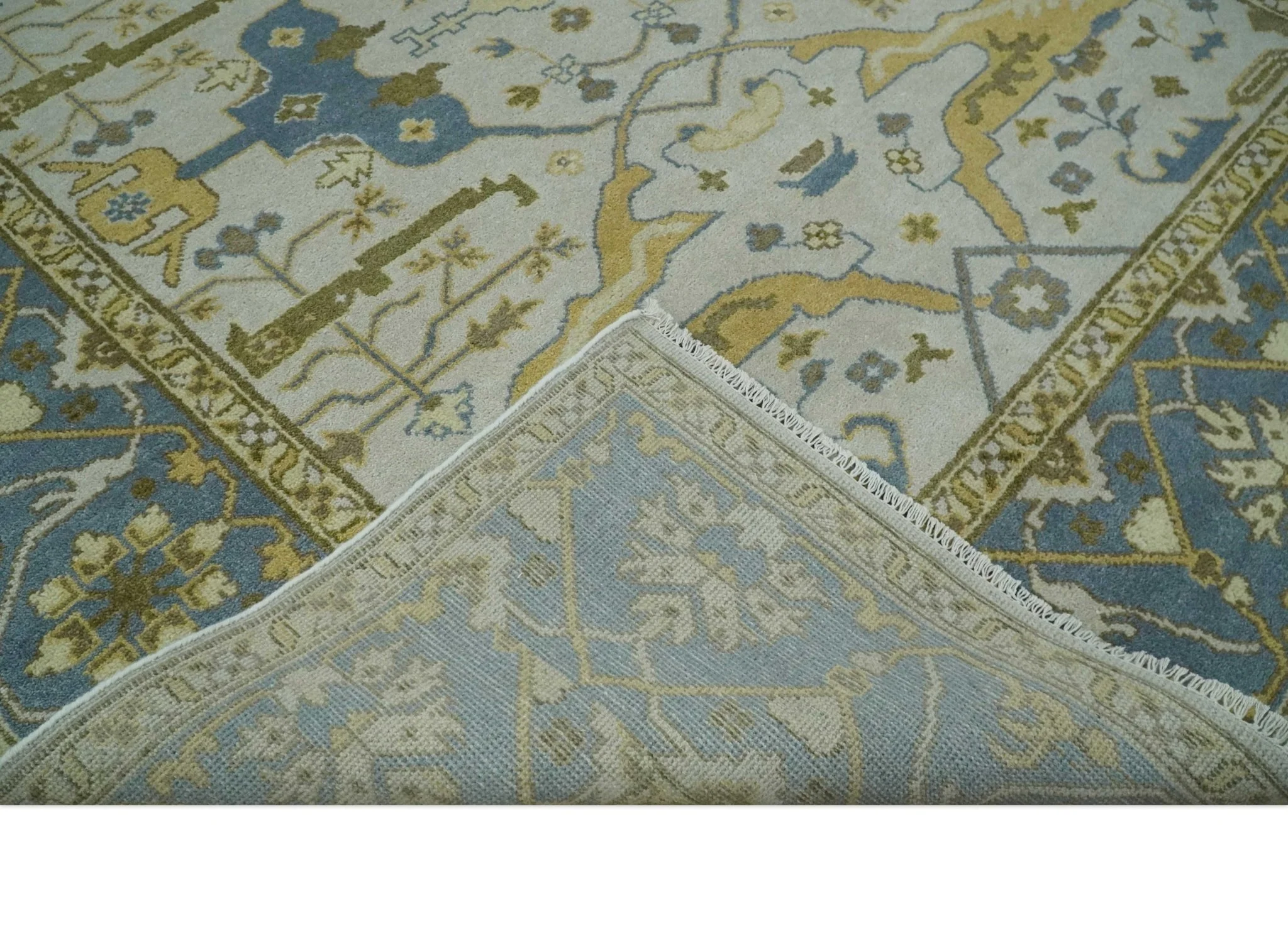 Hand Knotted 8x10 Oriental Oushak Ivory, Beige and Gray Wool Area Rug - Image 6