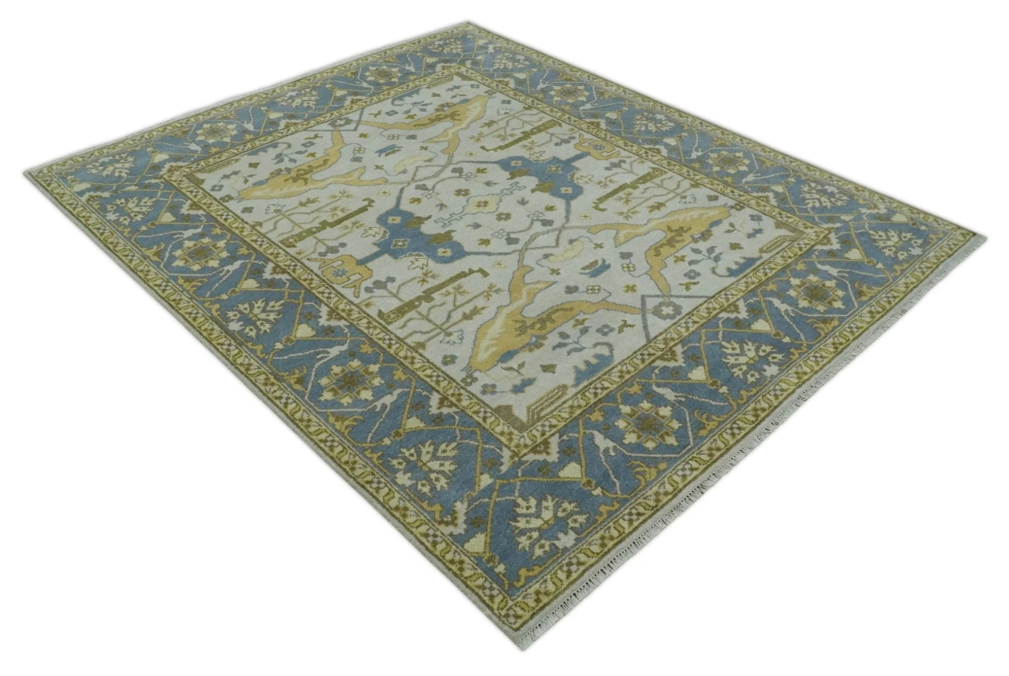Hand Knotted 8x10 Oriental Oushak Ivory, Beige and Gray Wool Area Rug - Image 9