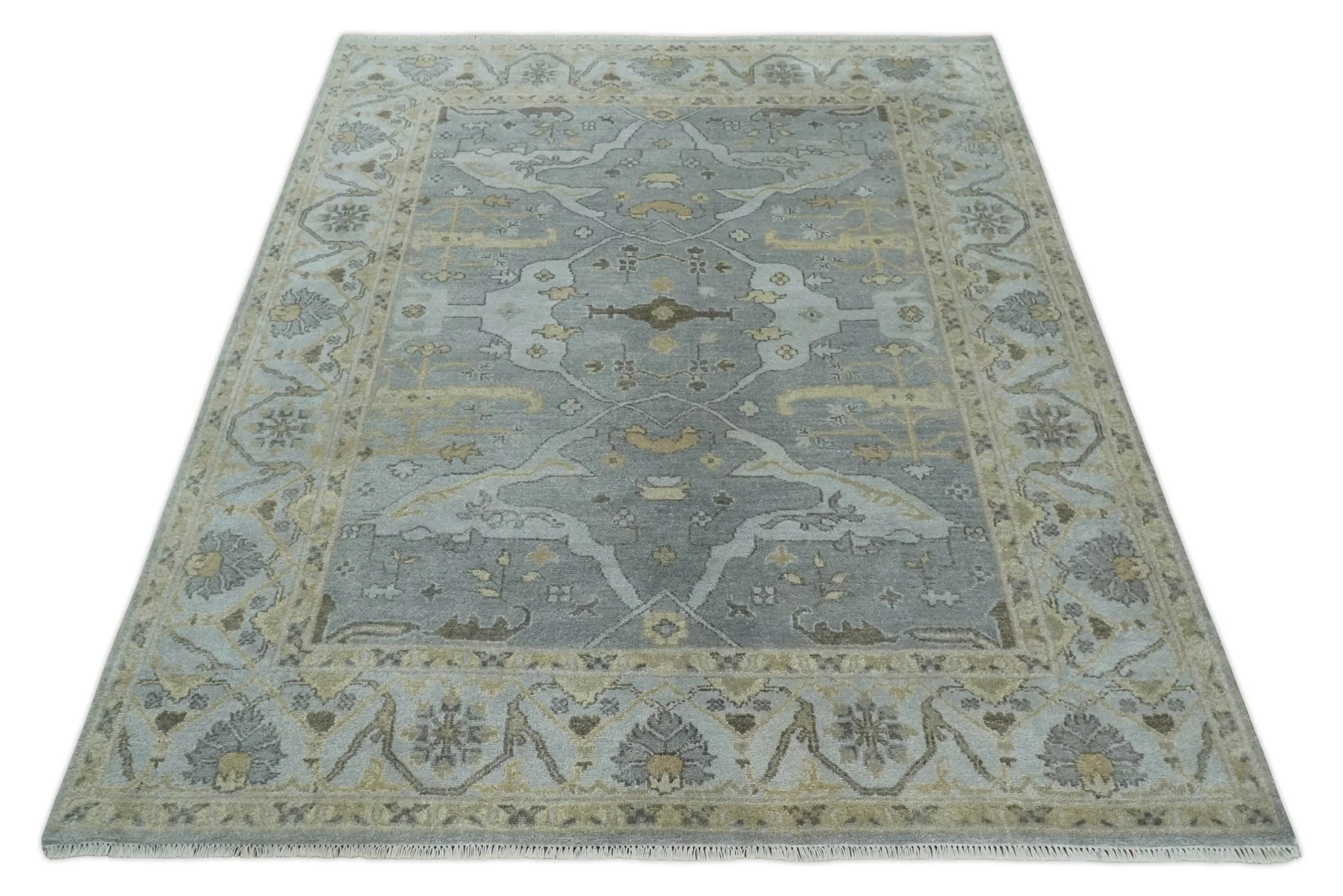 Hand Knotted 8x10 Oriental Oushak Silver and Beige Wool Area Rug | TRDCP1198810 - Image 10