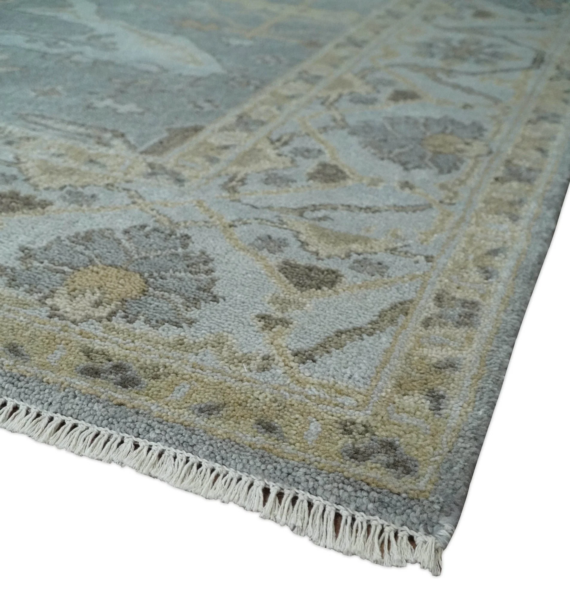 Hand Knotted 8x10 Oriental Oushak Silver and Beige Wool Area Rug | TRDCP1198810 - Image 5