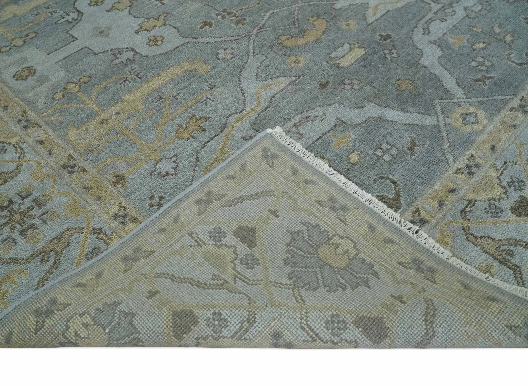 Hand Knotted 8x10 Oriental Oushak Silver and Beige Wool Area Rug | TRDCP1198810 - Image 7