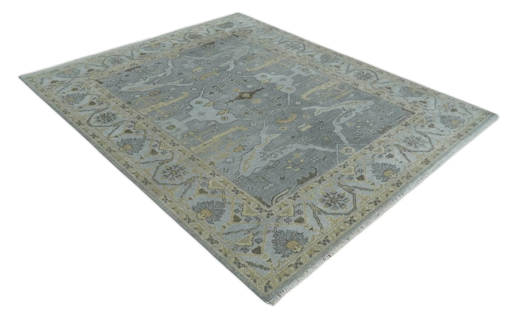 Hand Knotted 8x10 Oriental Oushak Silver and Beige Wool Area Rug | TRDCP1198810 - Image 9