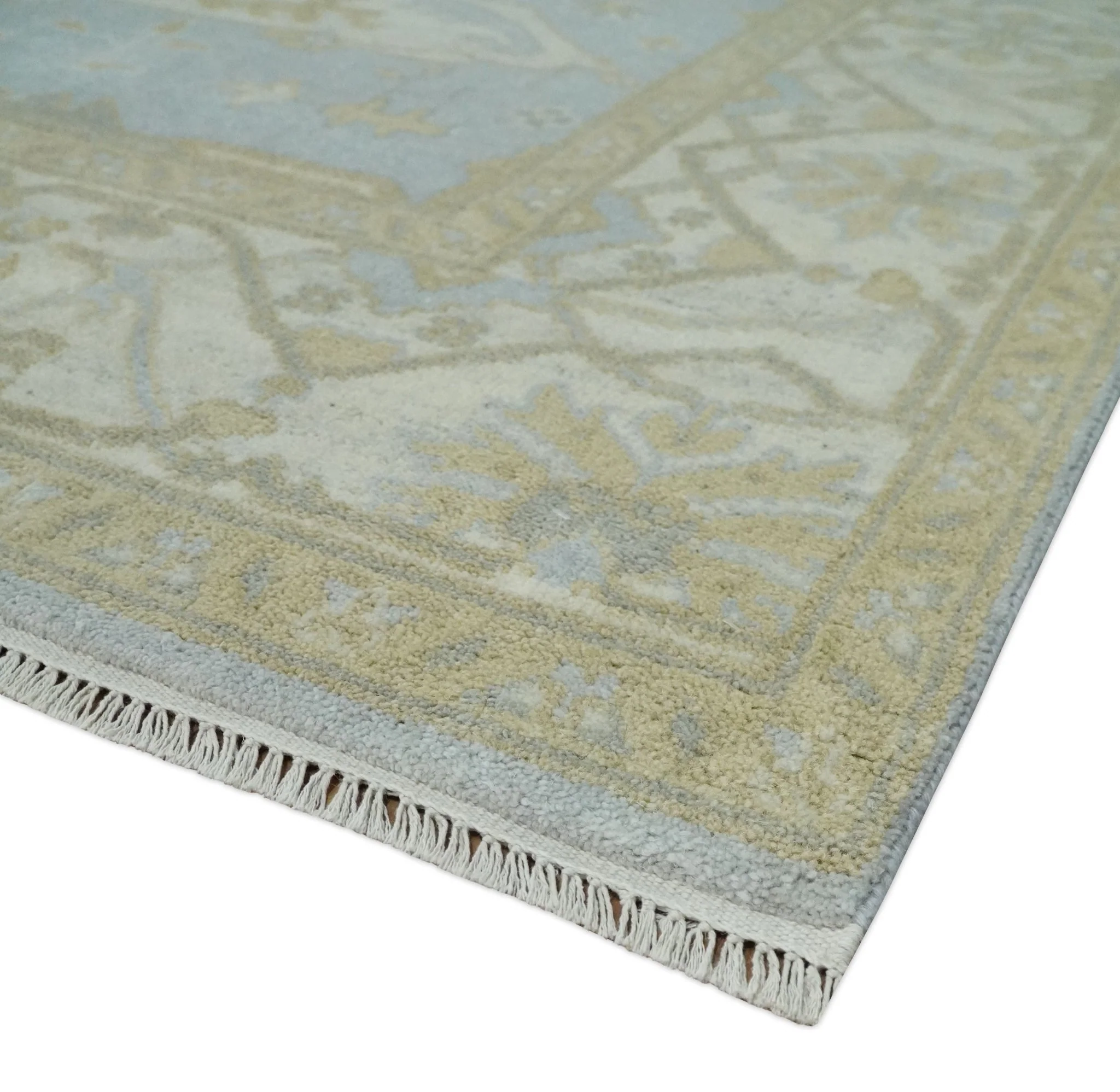 Hand Knotted 8x10 Oriental Oushak Silver, Ivory and Beige Wool Area Rug | TRDCP1160810 - Image 3