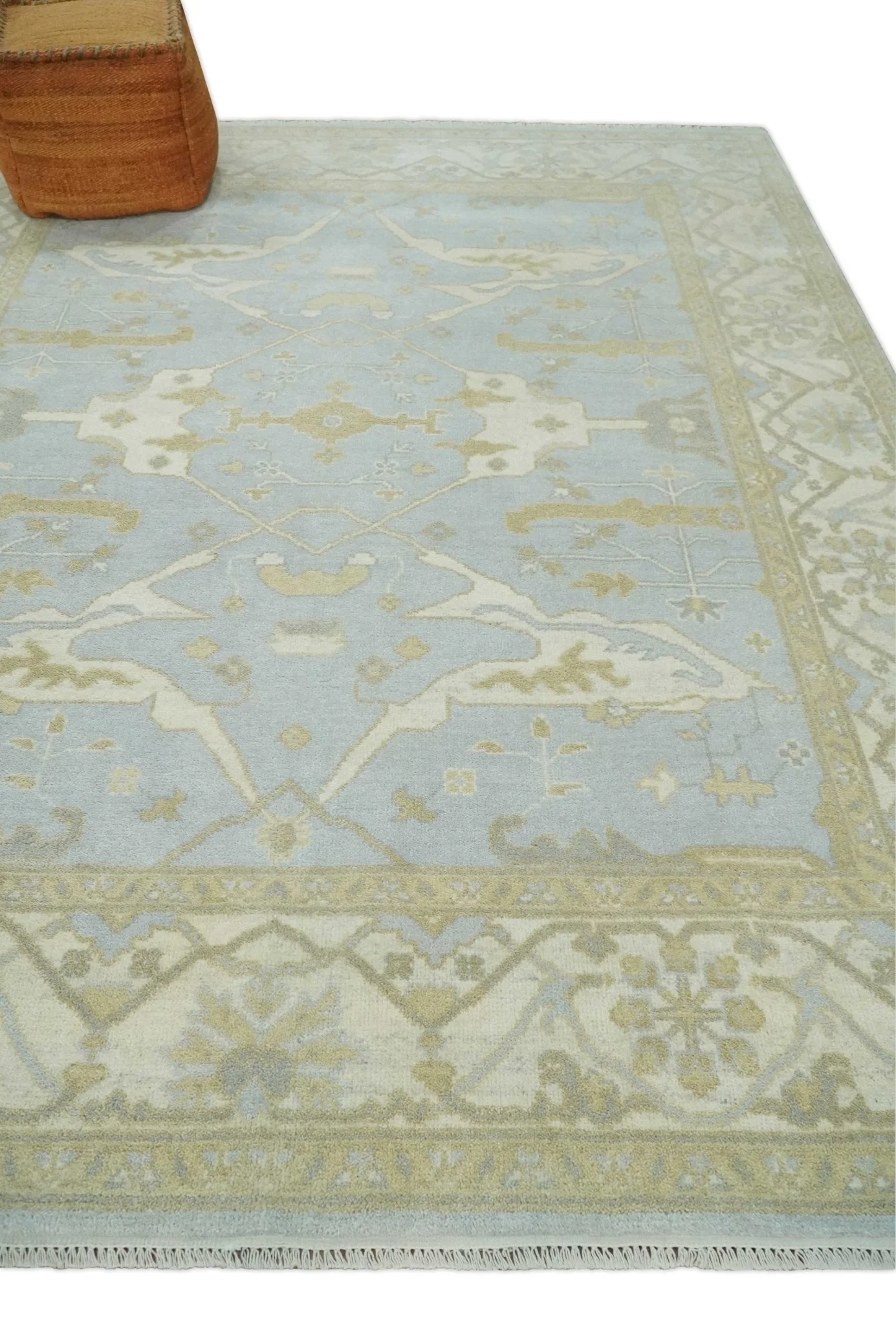 Hand Knotted 8x10 Oriental Oushak Silver, Ivory and Beige Wool Area Rug | TRDCP1160810 - Image 4