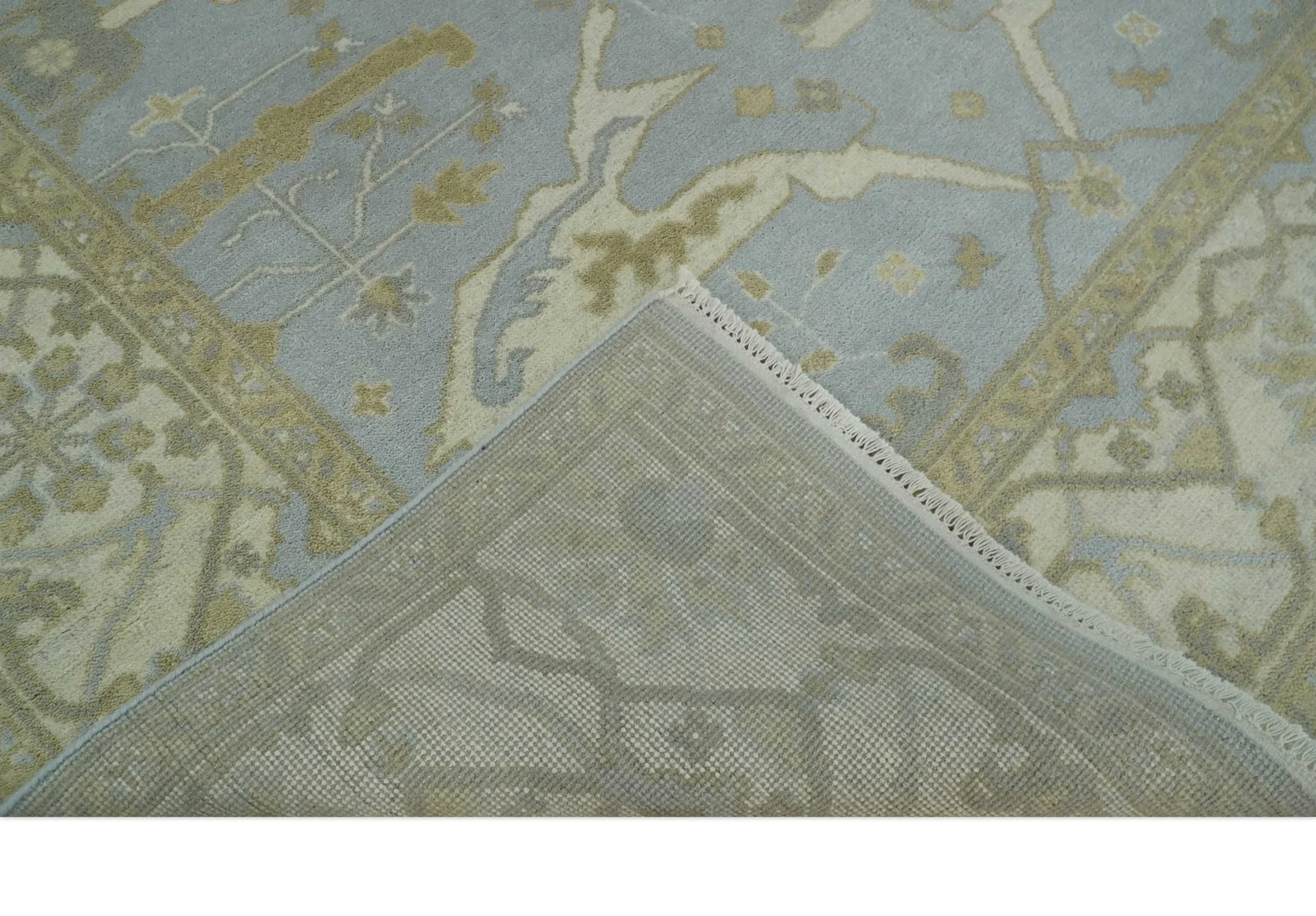 Hand Knotted 8x10 Oriental Oushak Silver, Ivory and Beige Wool Area Rug | TRDCP1160810 - Image 6