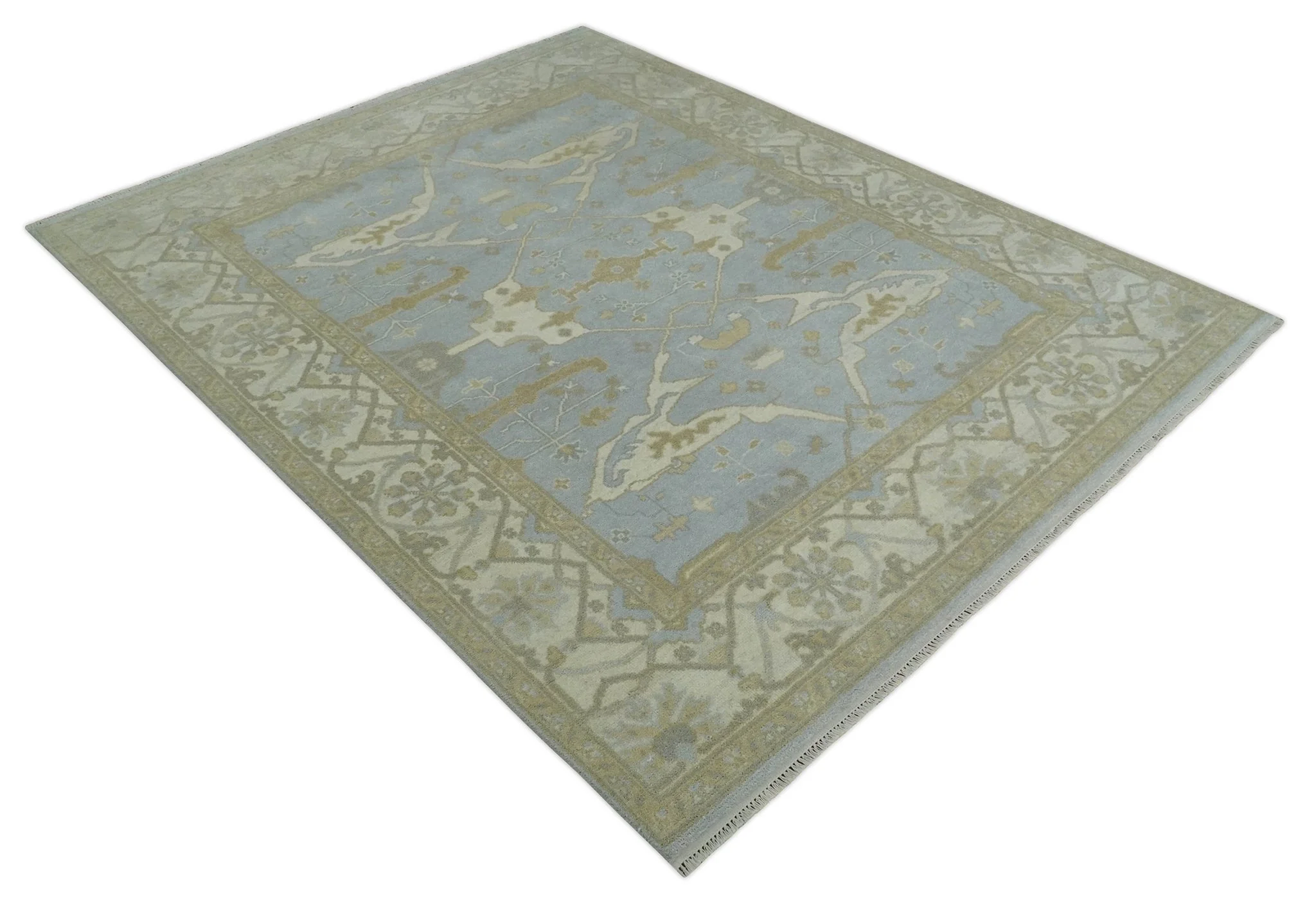 Hand Knotted 8x10 Oriental Oushak Silver, Ivory and Beige Wool Area Rug | TRDCP1160810 - Image 9