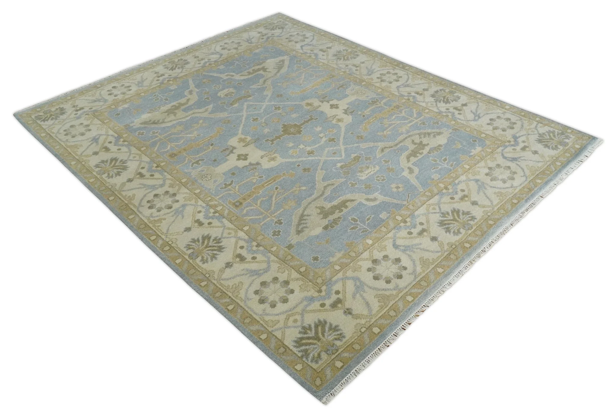 8x10 Hand Knotted Oriental Oushak Silver, Ivory and Beige Wool Area Rug | TRDCP1164810 - Image 10