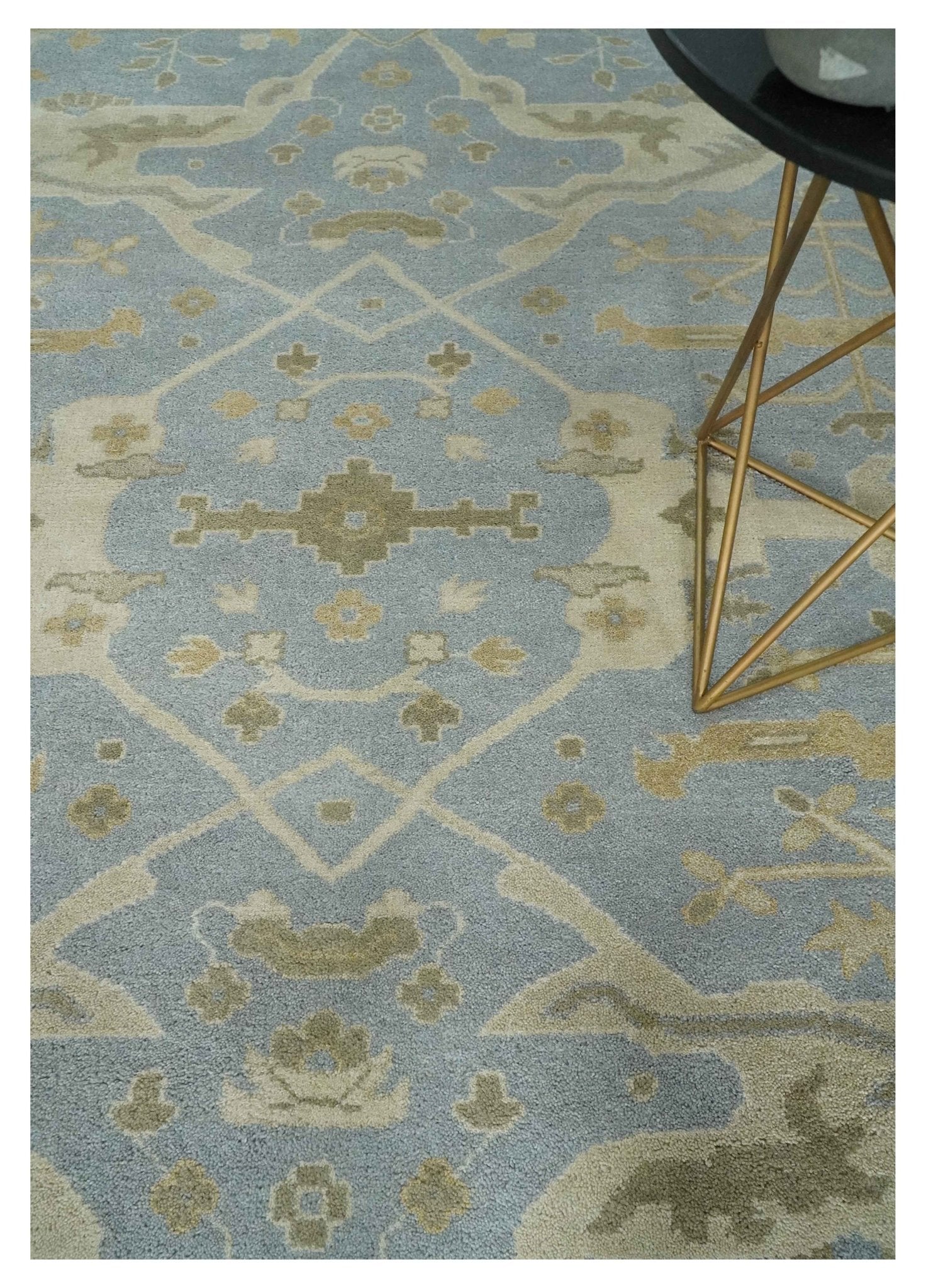 8x10 Hand Knotted Oriental Oushak Silver, Ivory and Beige Wool Area Rug | TRDCP1164810 - Image 2